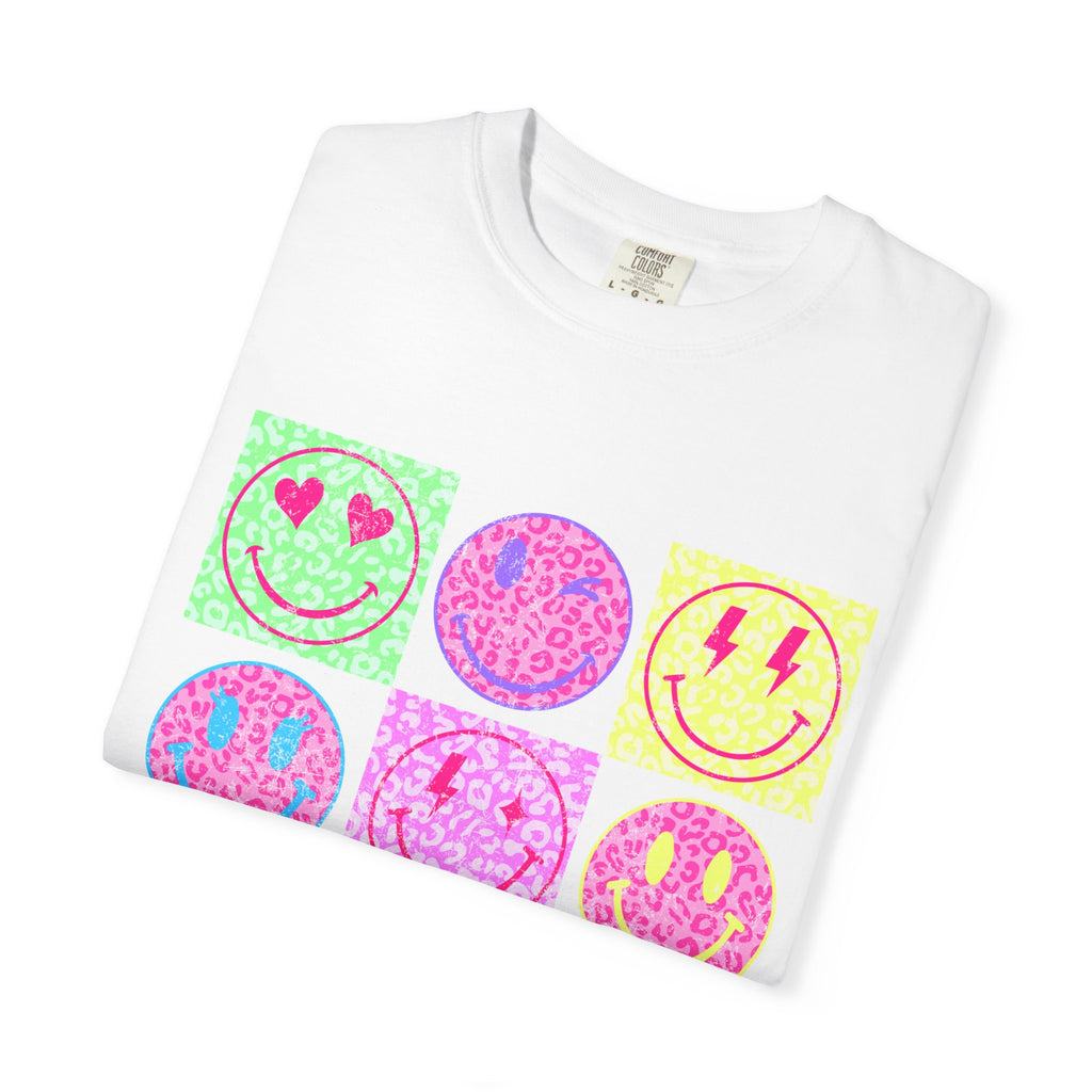 Neon Retro Smiley Grid T-Shirt