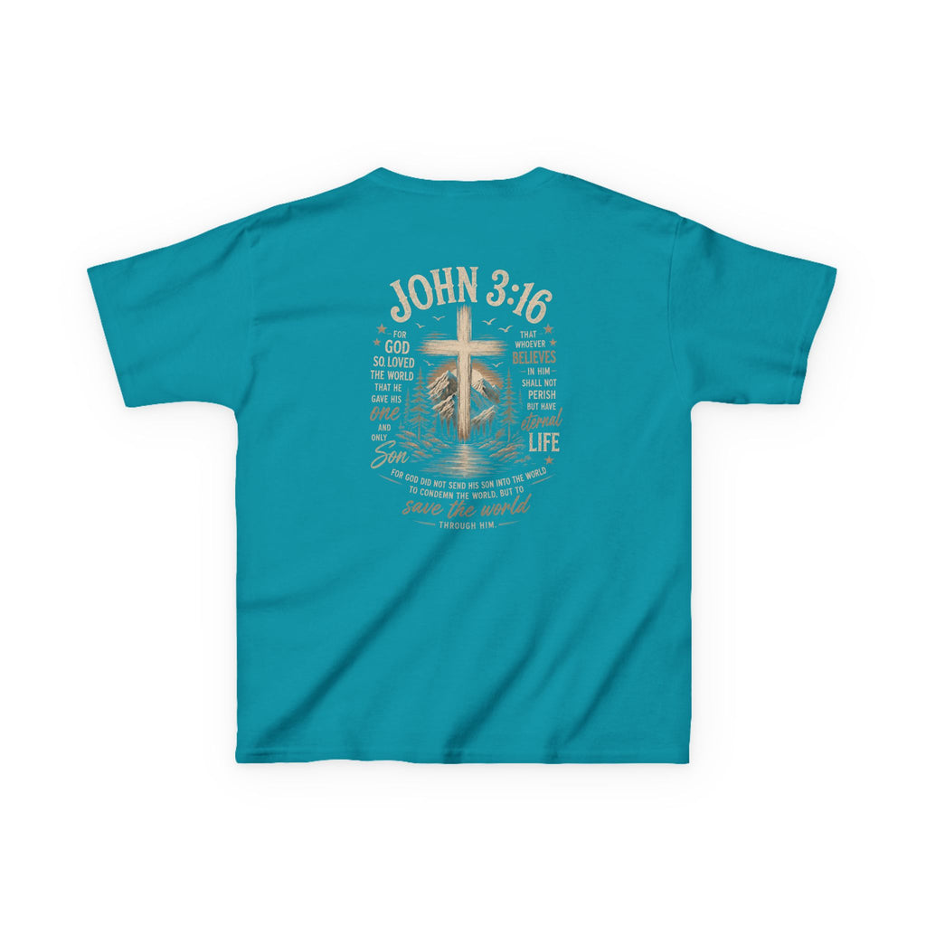 Kids T-Shirt — John 3:16 Cross Design Christian Youth Tee