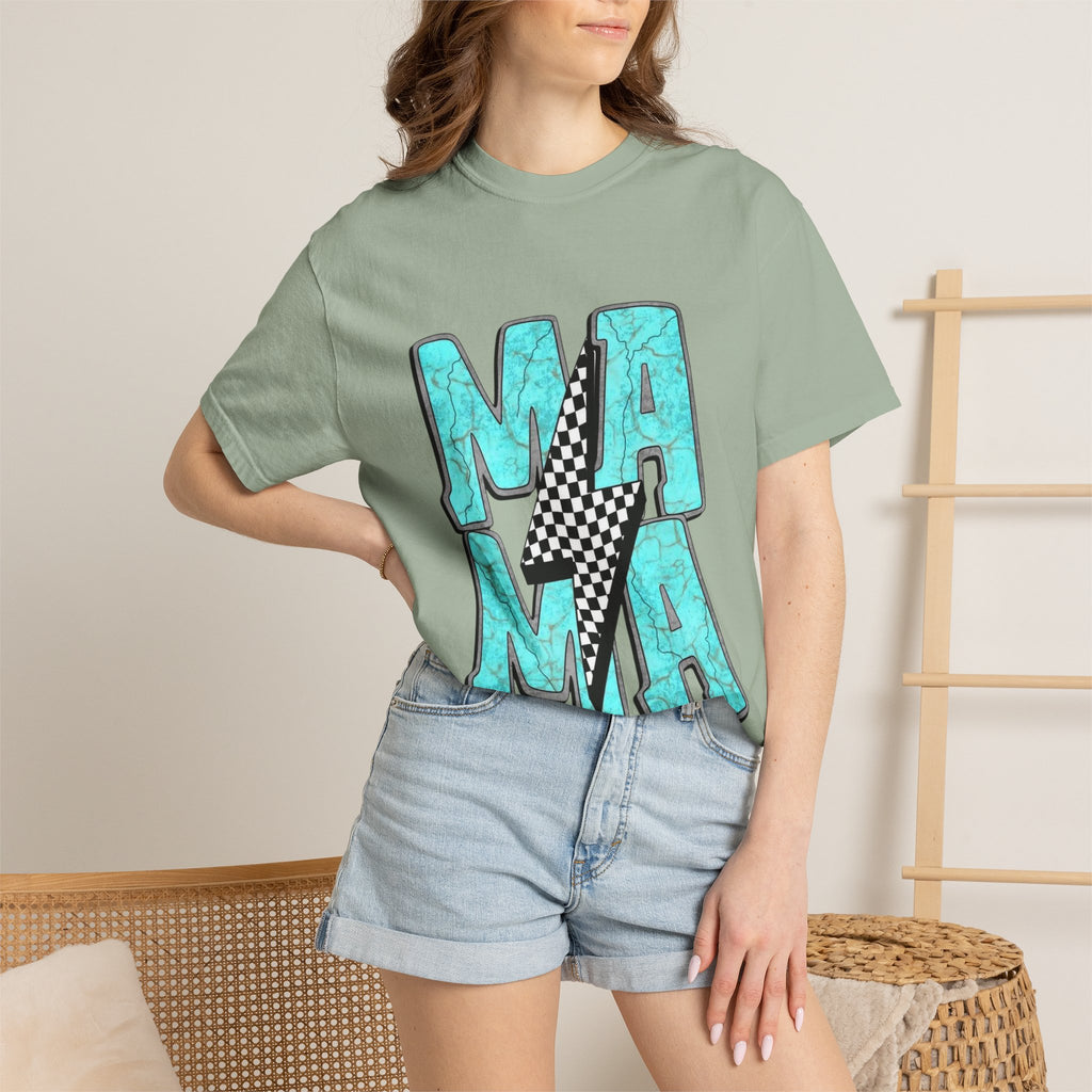 MAMA lightning bolt graphic T-shirt | turquoise marble letters