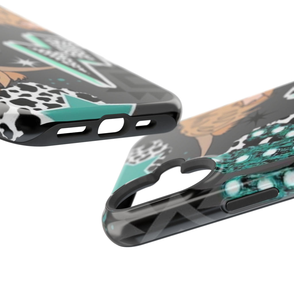 Teal Pop-Art Pattern Phone Case — Impact-Resistant iPhone Cover with Lightning & Leopard Graphics