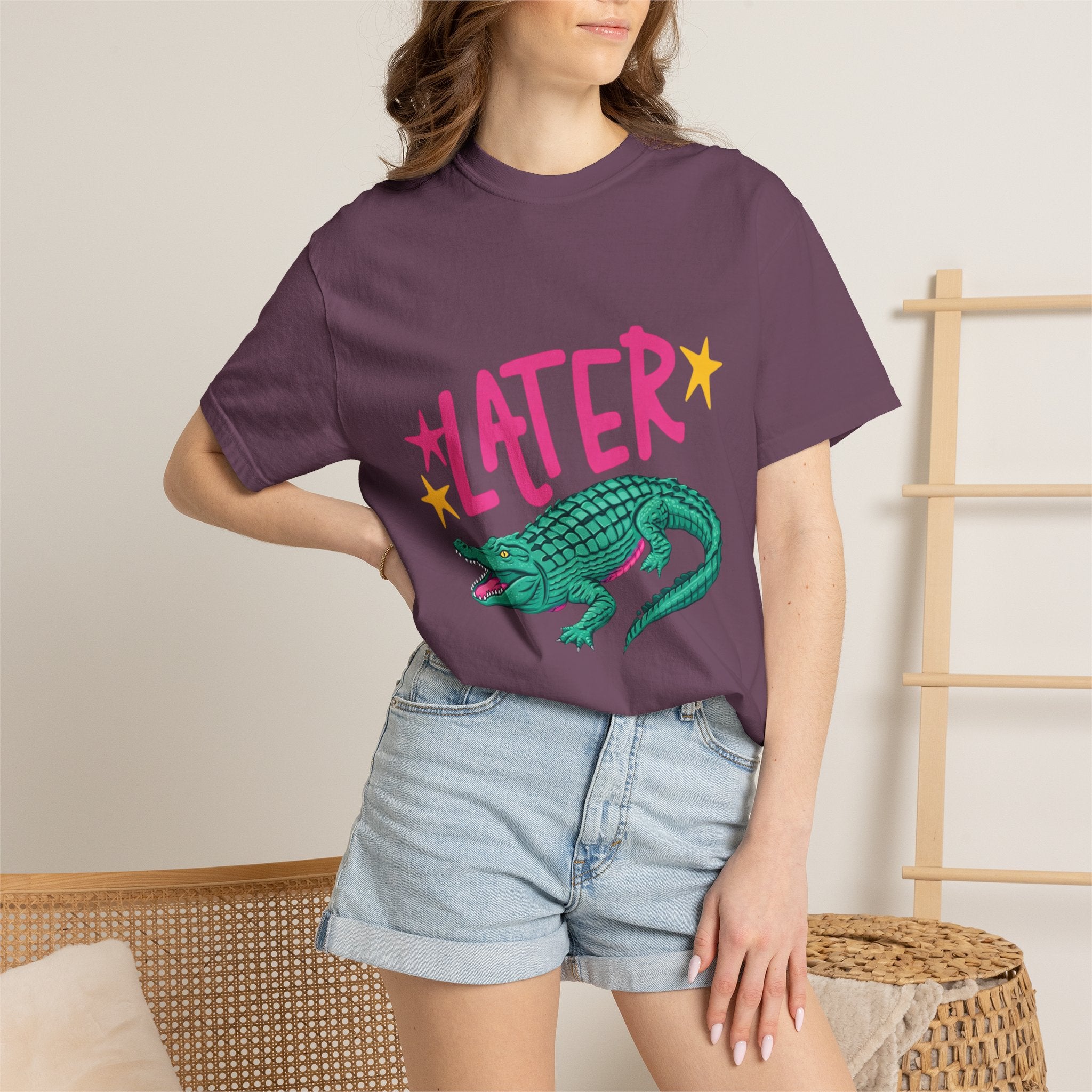 Later/After While Alligator T-Shirt — Retro Pink & Teal Graphic Tee