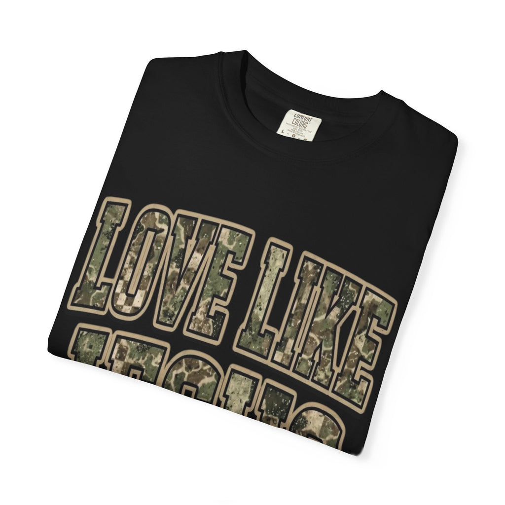 Love Like Jesus camo text T-shirt | Christian faith shirt