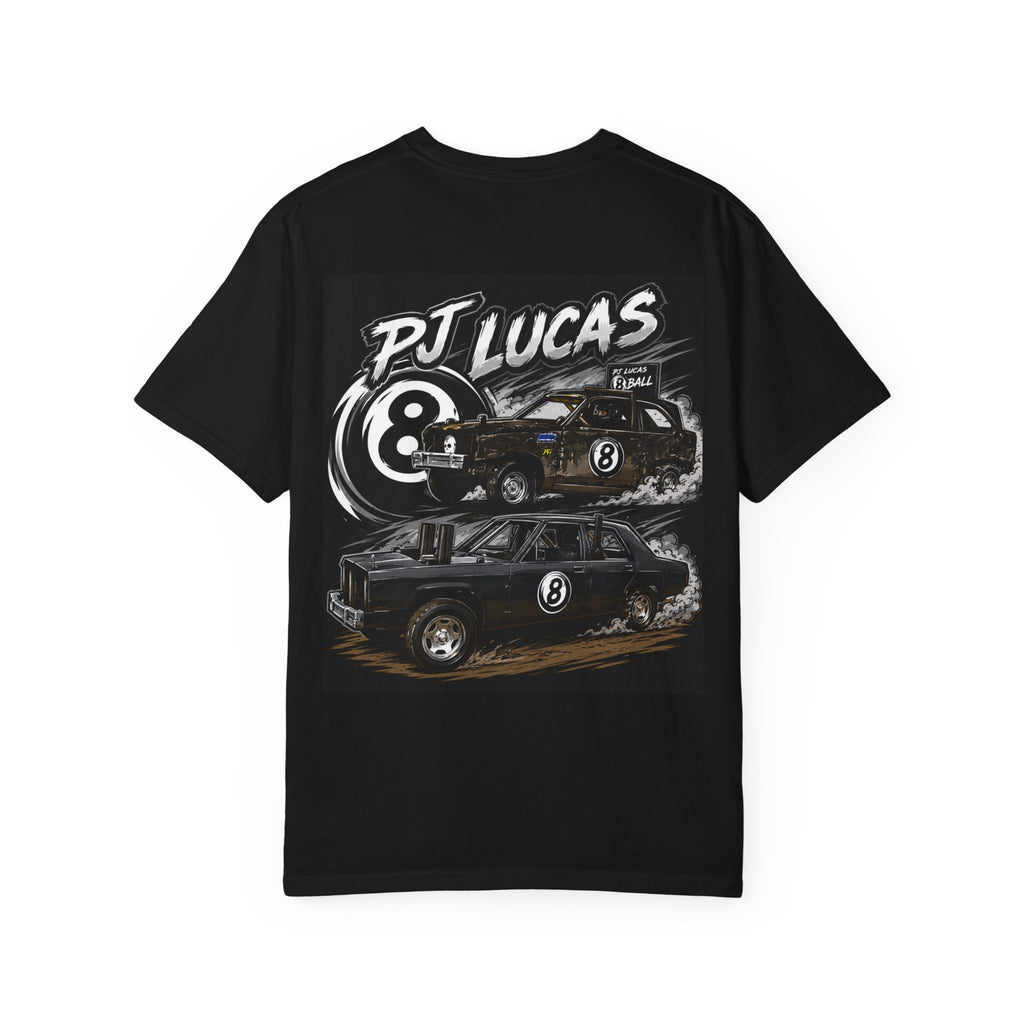 PJ Lucas Race Car T-Shirt — Vintage Black 8-Ball Dirt Track Tee