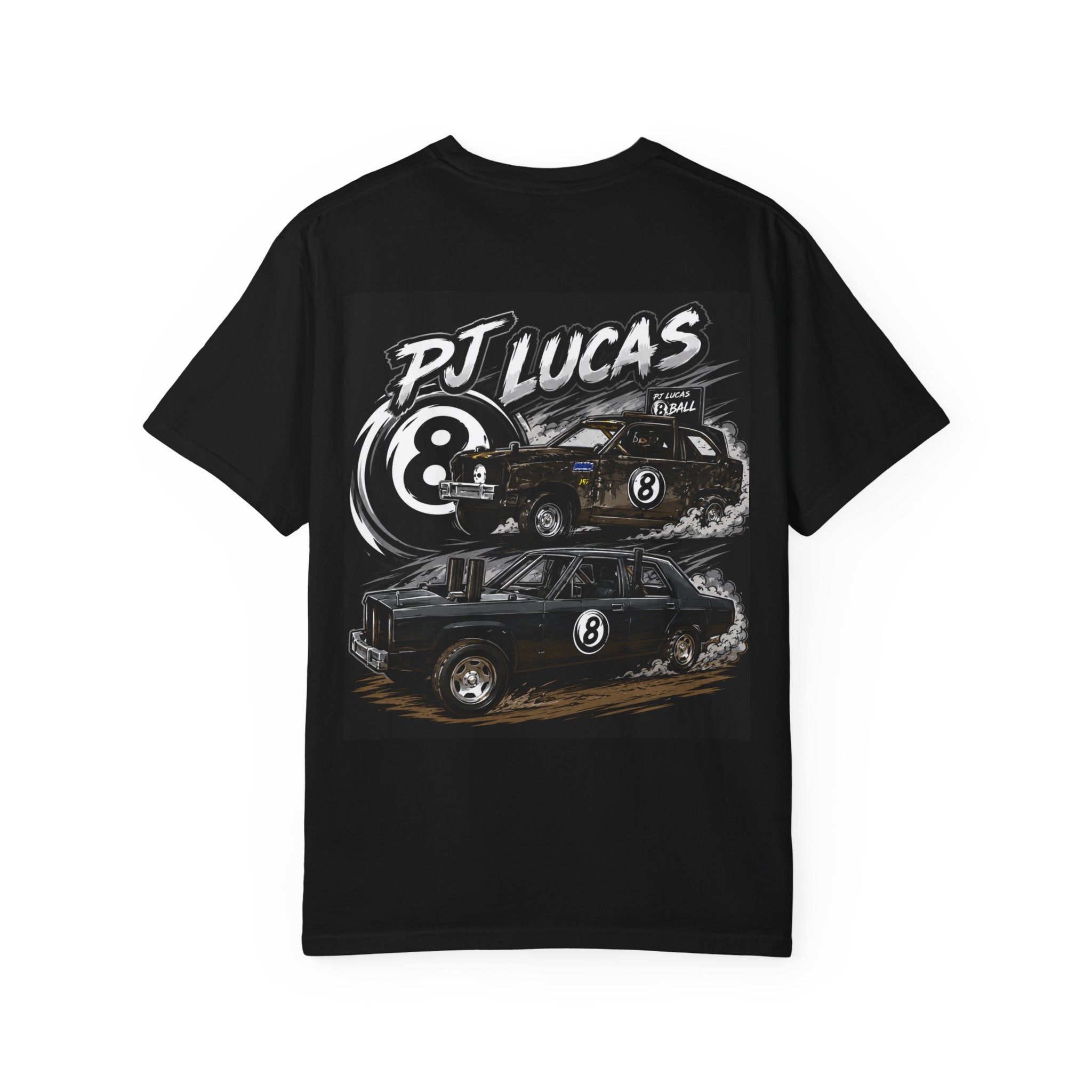 PJ Lucas Race Car T-Shirt — Vintage Black 8-Ball Dirt Track Tee