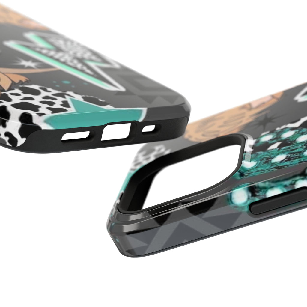 Teal Pop-Art Pattern Phone Case — Impact-Resistant iPhone Cover with Lightning & Leopard Graphics