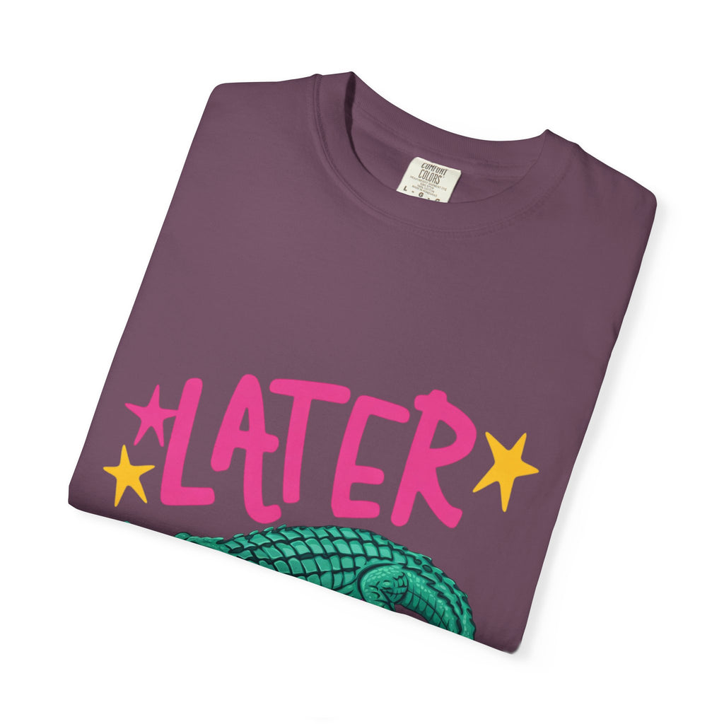 Later/After While Alligator T-Shirt — Retro Pink & Teal Graphic Tee
