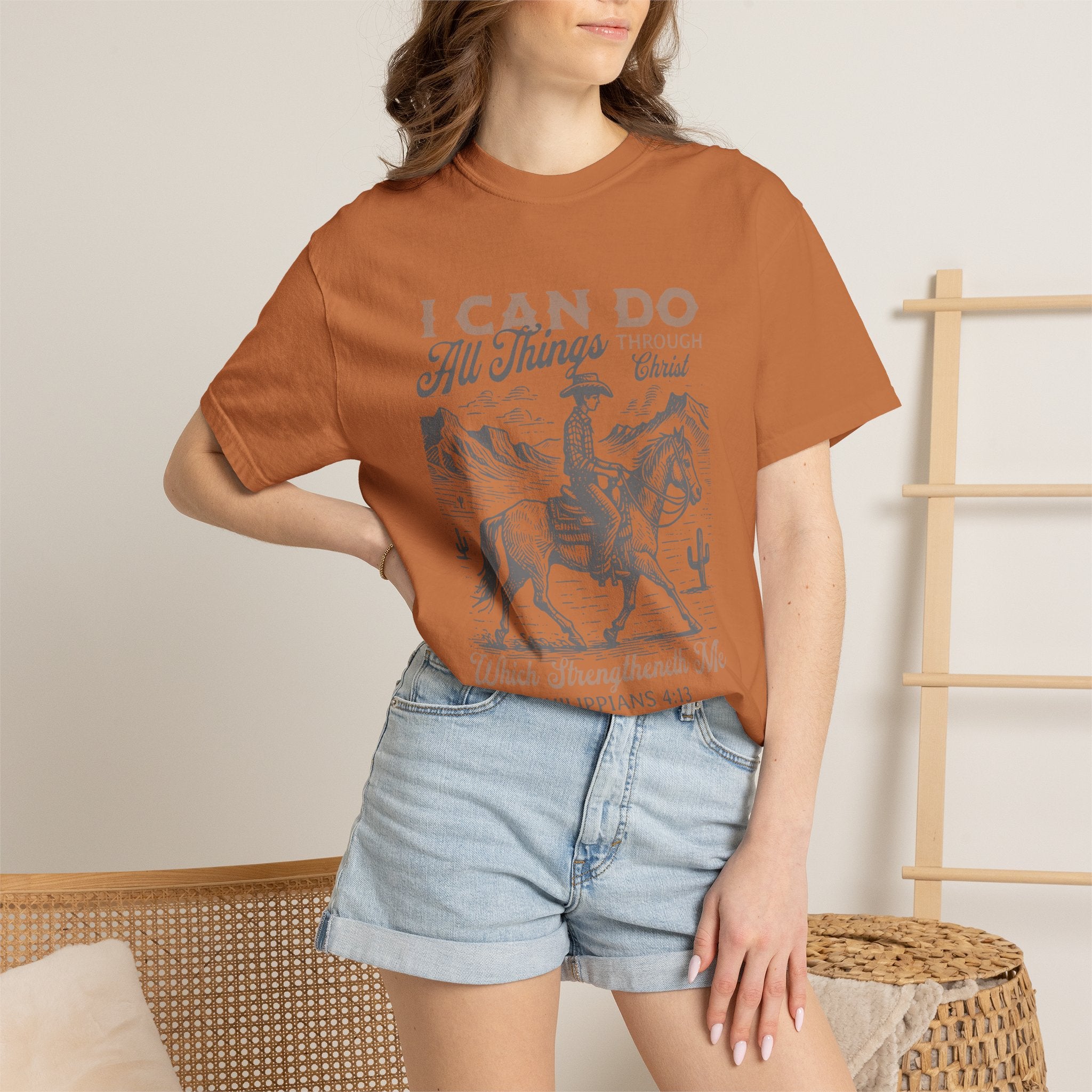 Faith Cowboy T-Shirt — "I Can Do All Things" Philippians 4:13 Christian Tee