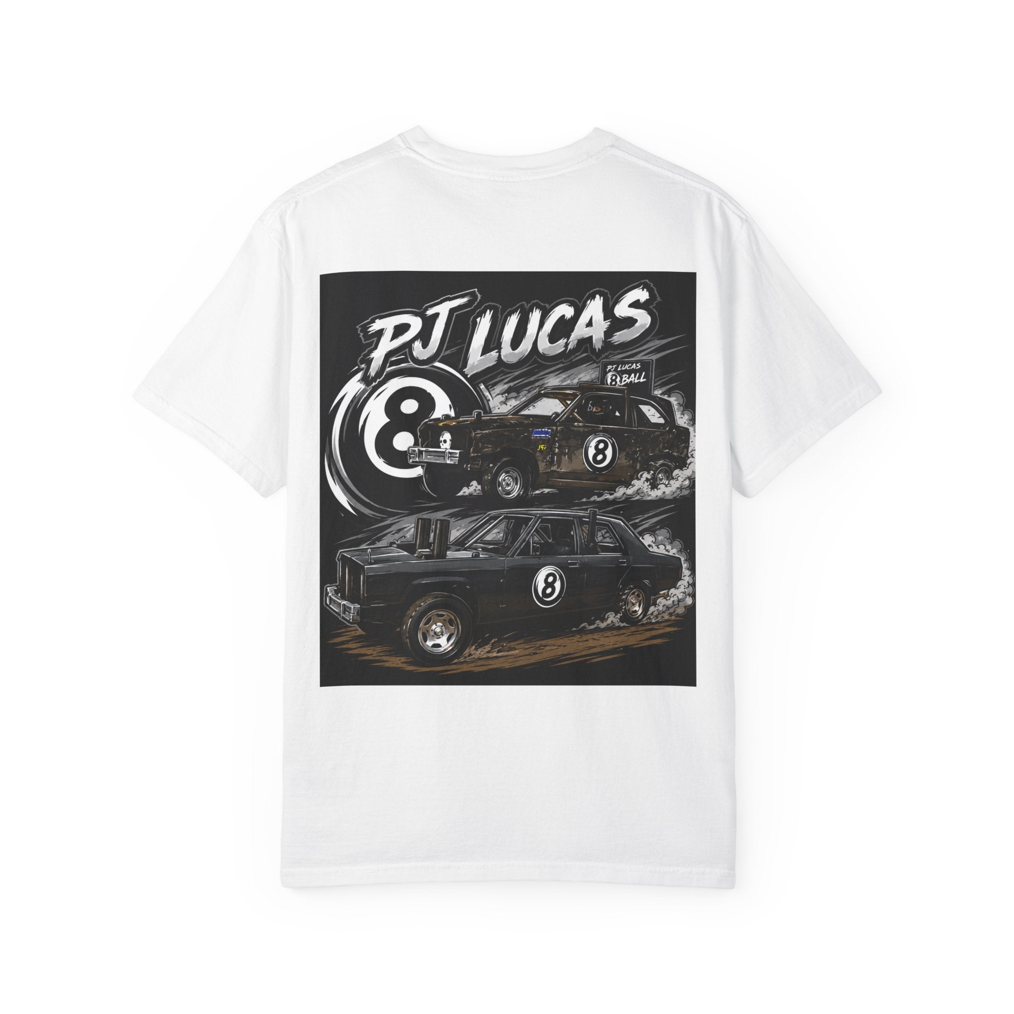 PJ Lucas Race Car T-Shirt — Vintage Black 8-Ball Dirt Track Tee