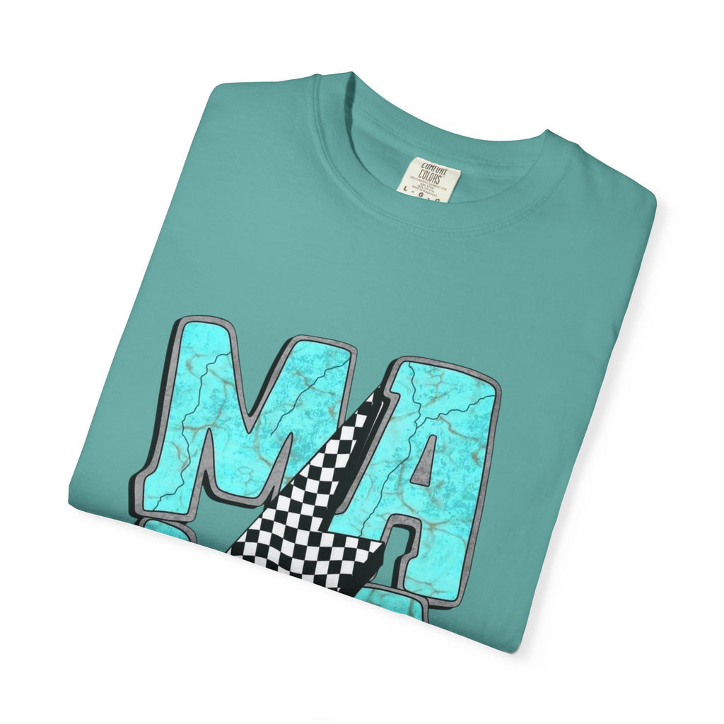 MAMA lightning bolt graphic T-shirt | turquoise marble letters