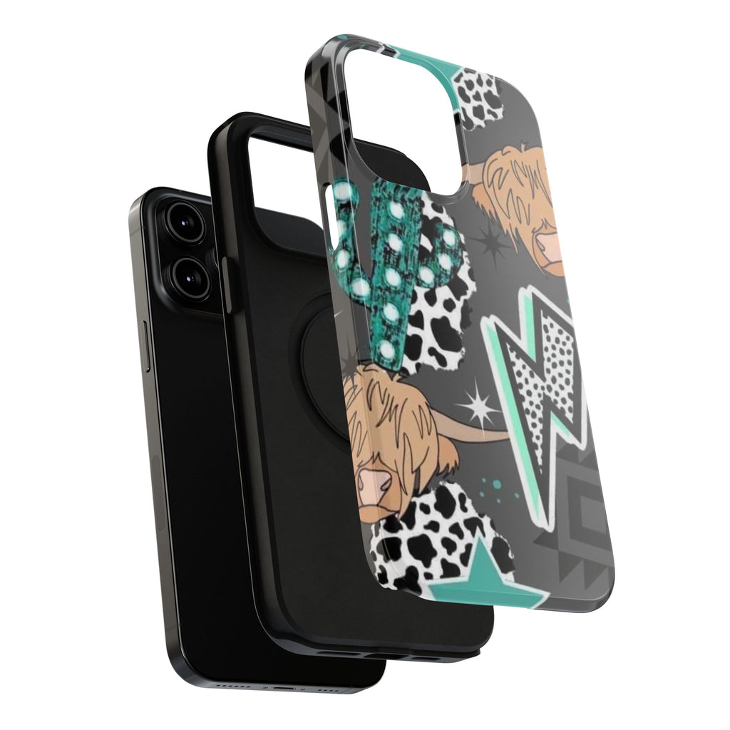 Teal Pop-Art Pattern Phone Case — Impact-Resistant iPhone Cover with Lightning & Leopard Graphics
