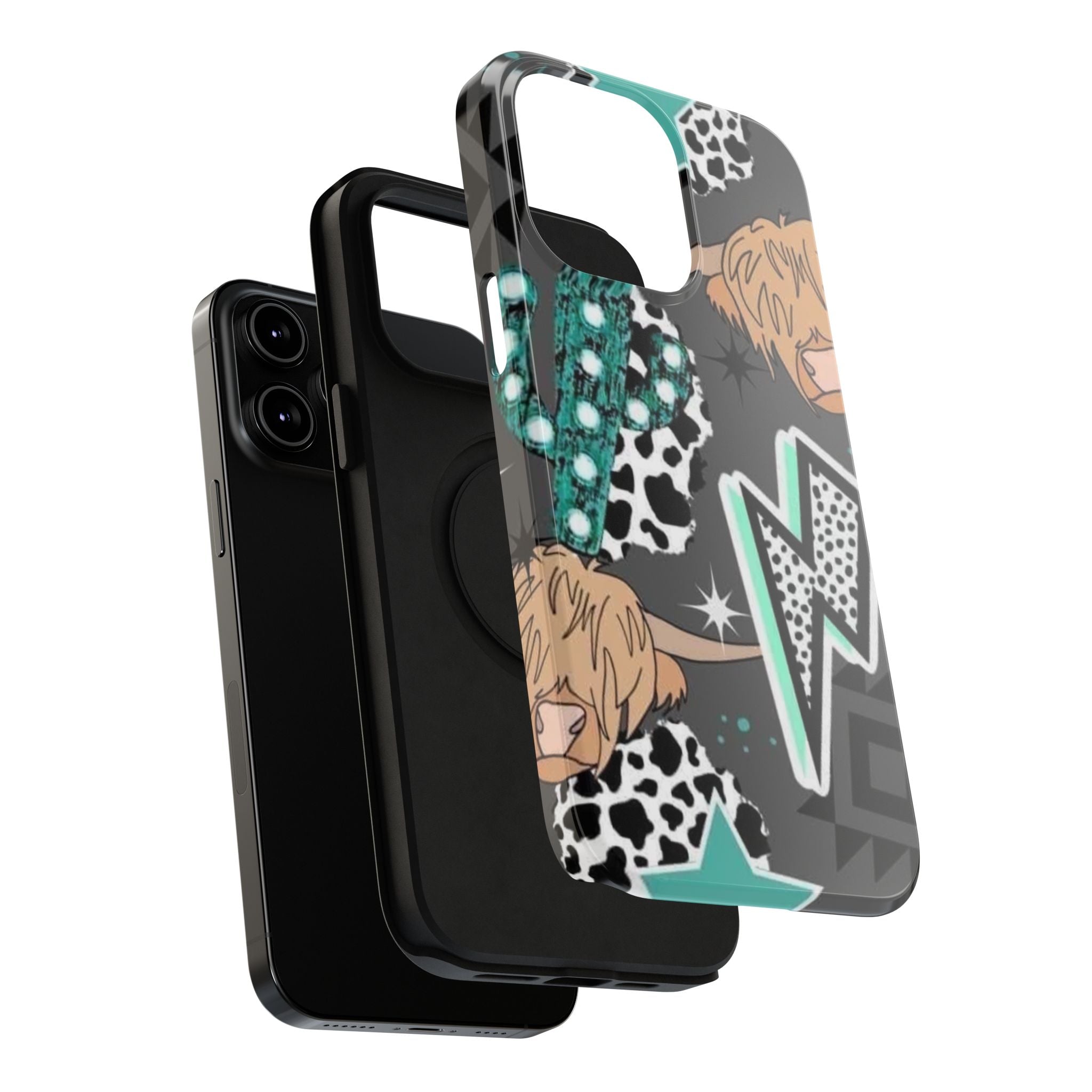 Teal Pop-Art Pattern Phone Case — Impact-Resistant iPhone Cover with Lightning & Leopard Graphics