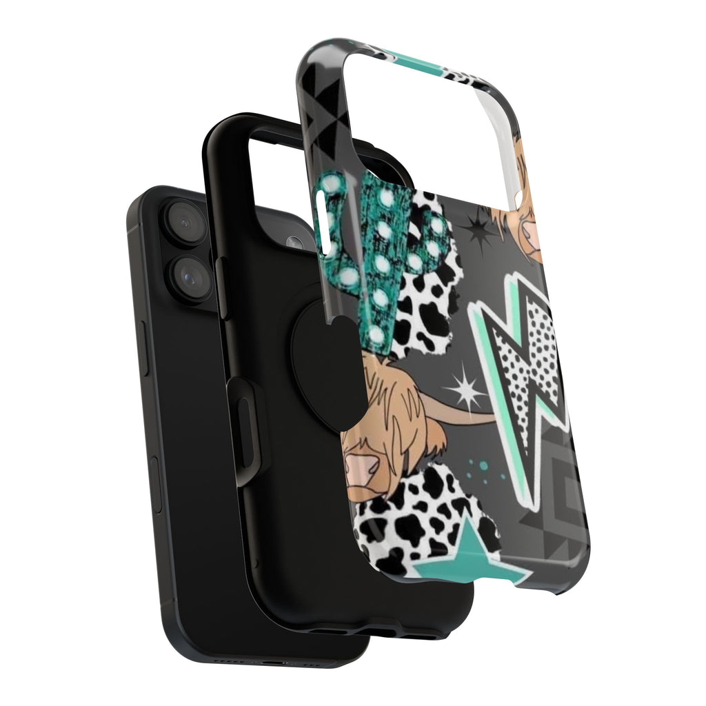 Teal Pop-Art Pattern Phone Case — Impact-Resistant iPhone Cover with Lightning & Leopard Graphics