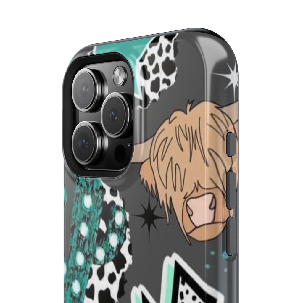 Teal Pop-Art Pattern Phone Case — Impact-Resistant iPhone Cover with Lightning & Leopard Graphics