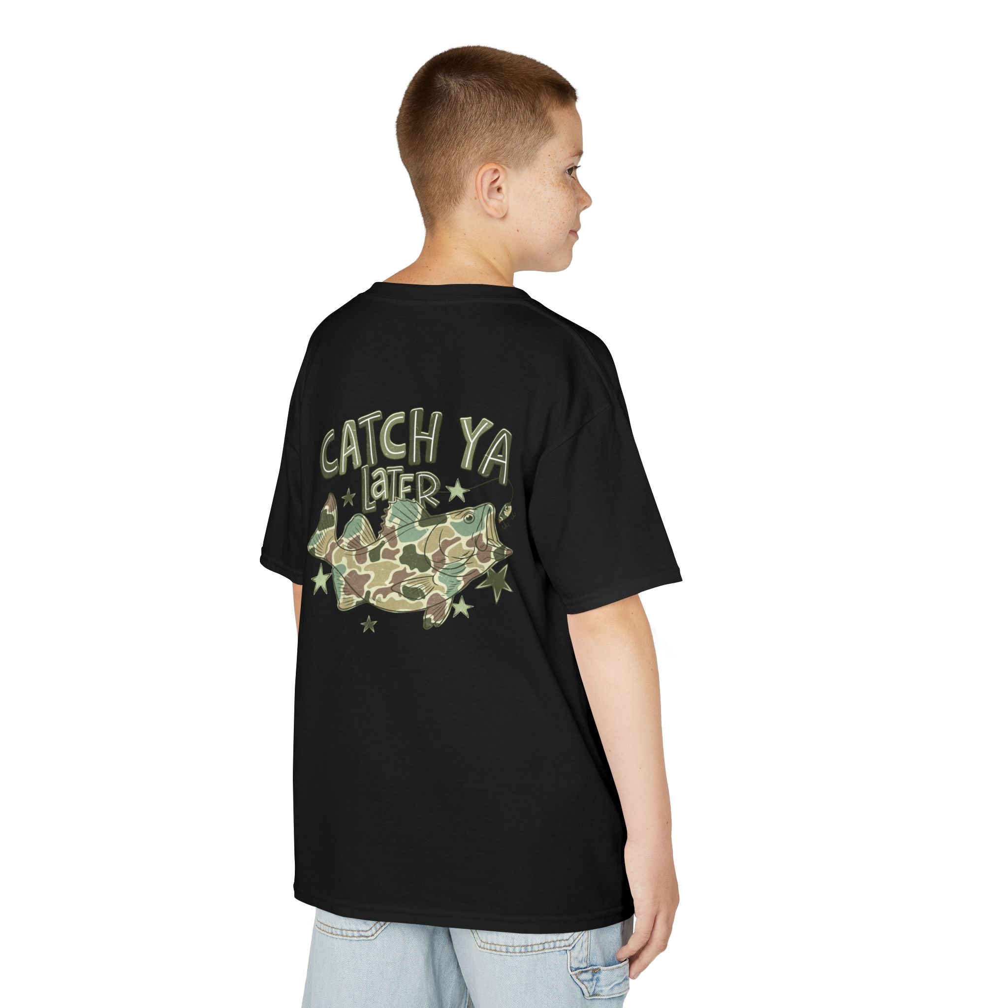 Kids Tee — "Catch Ya Later" Camo Shark Graphic