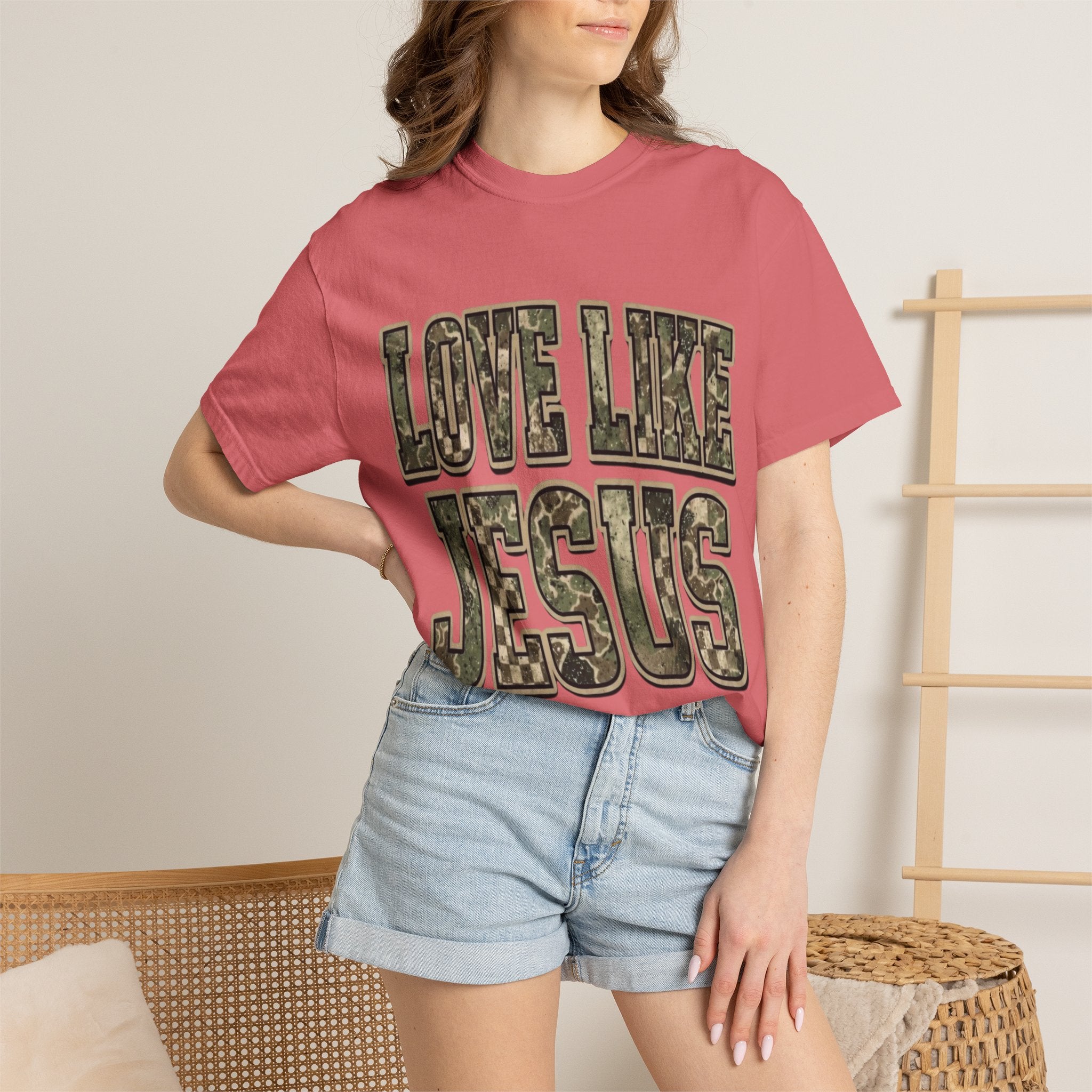 Love Like Jesus camo text T-shirt | Christian faith shirt