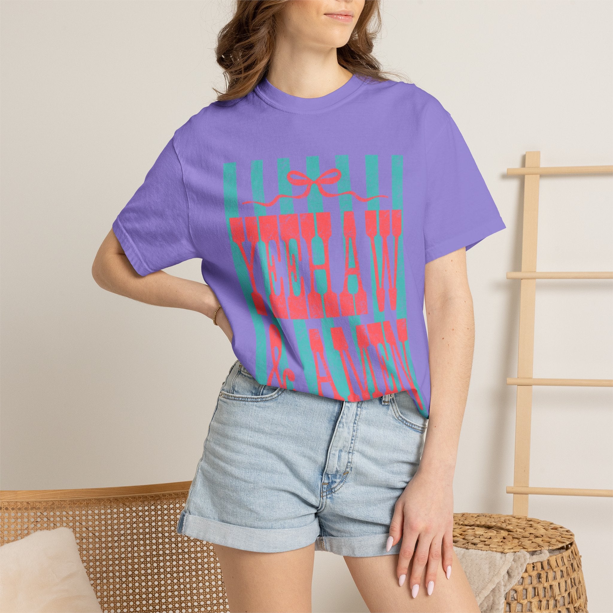 Yeehaw & Amen Graphic T-Shirt — Western Stripes Cowboy Faith Tee