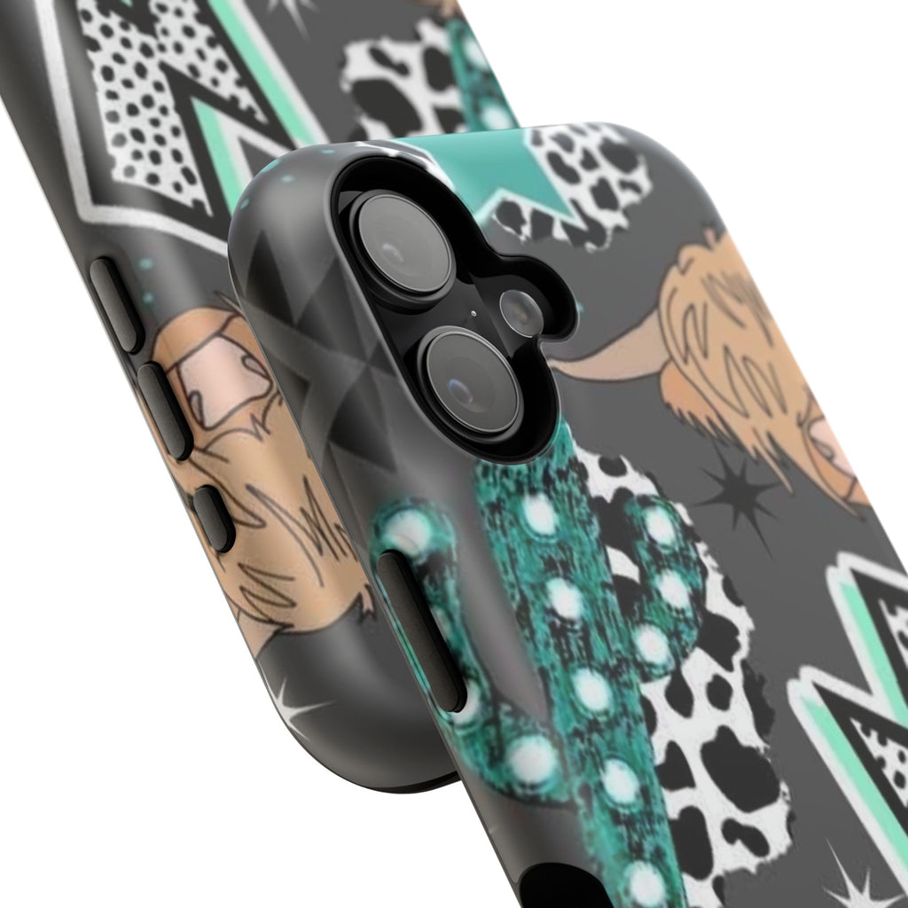 Teal Pop-Art Pattern Phone Case — Impact-Resistant iPhone Cover with Lightning & Leopard Graphics