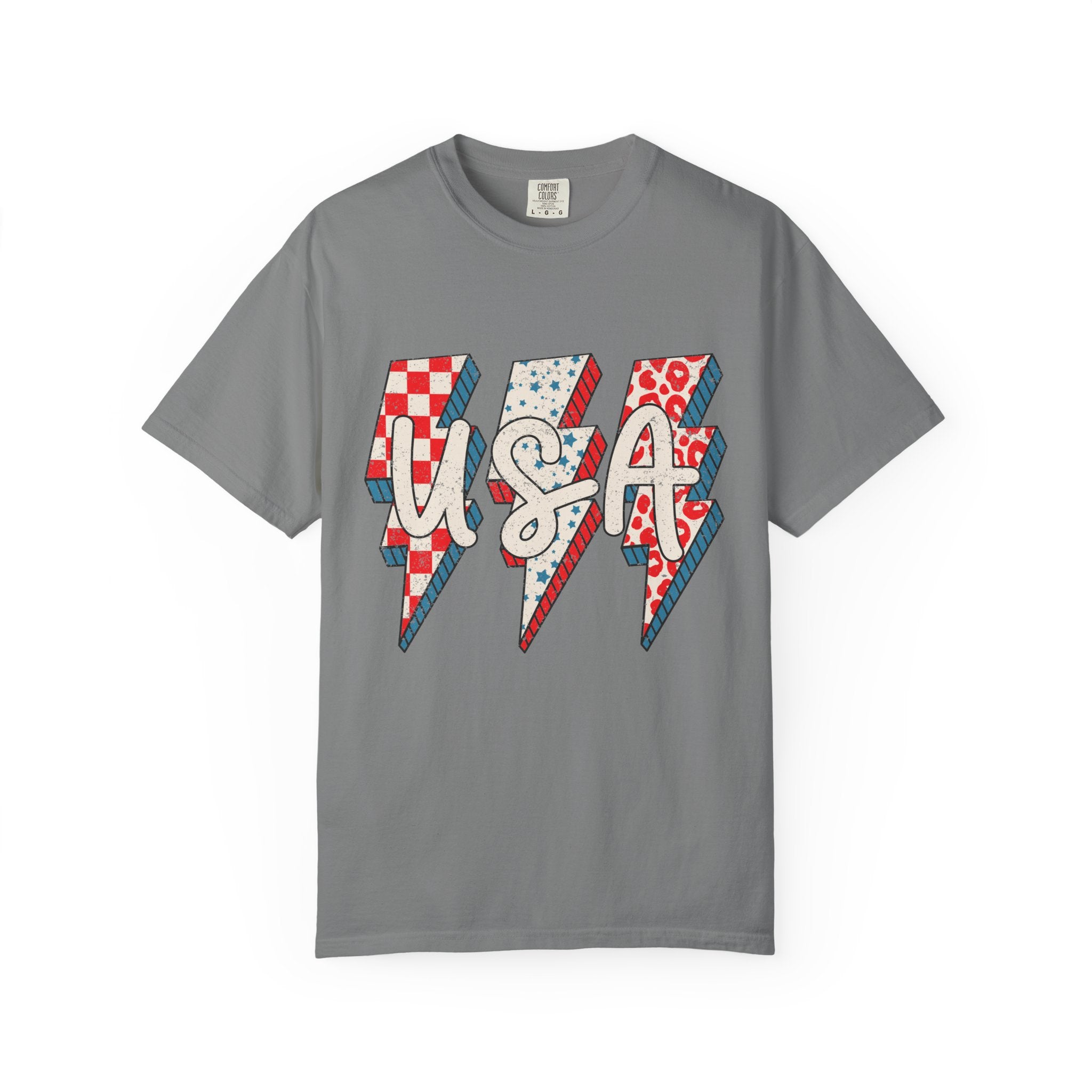 USA Lightning Bolt Graphic T-Shirt — Patriotic 4th of July Tee