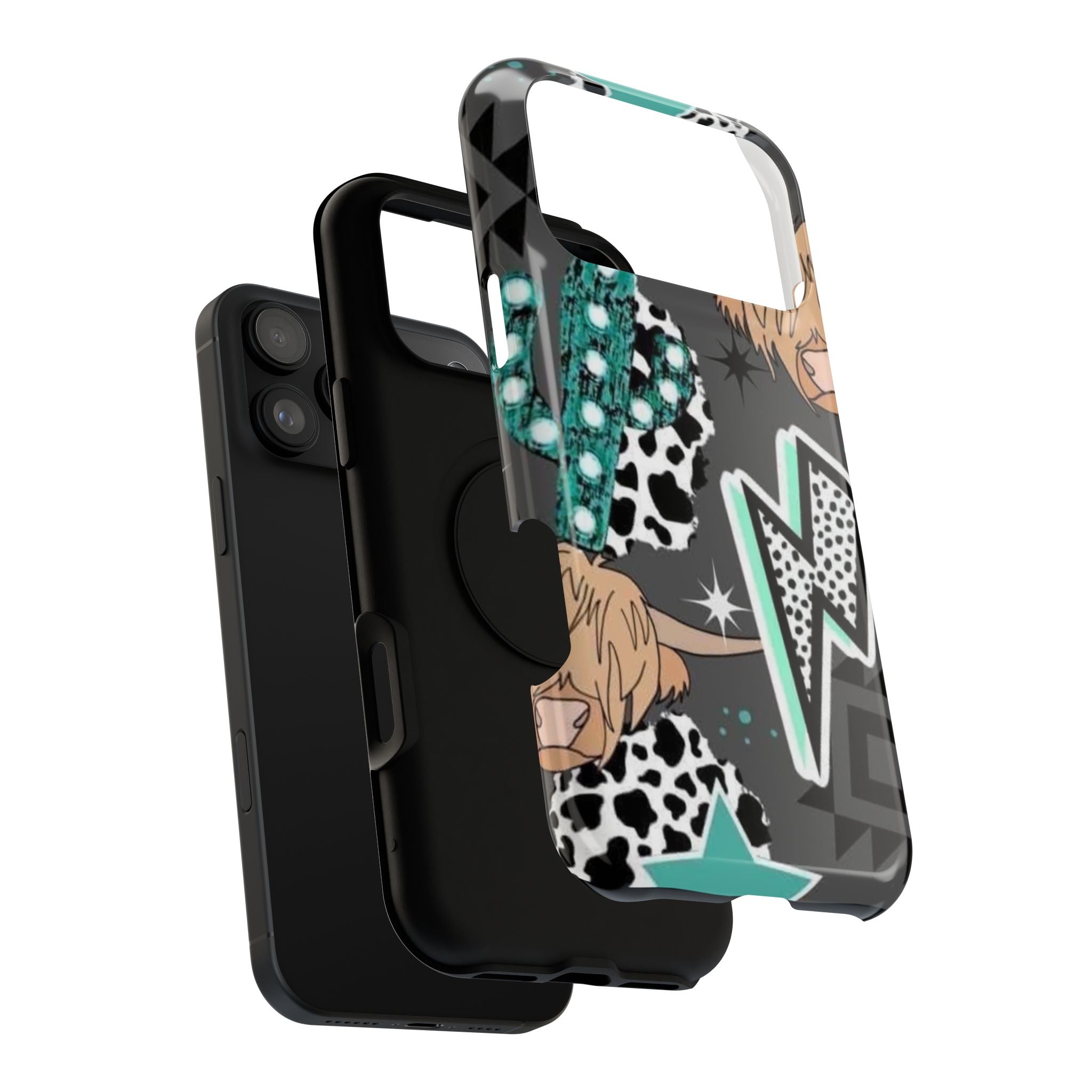 Teal Pop-Art Pattern Phone Case — Impact-Resistant iPhone Cover with Lightning & Leopard Graphics