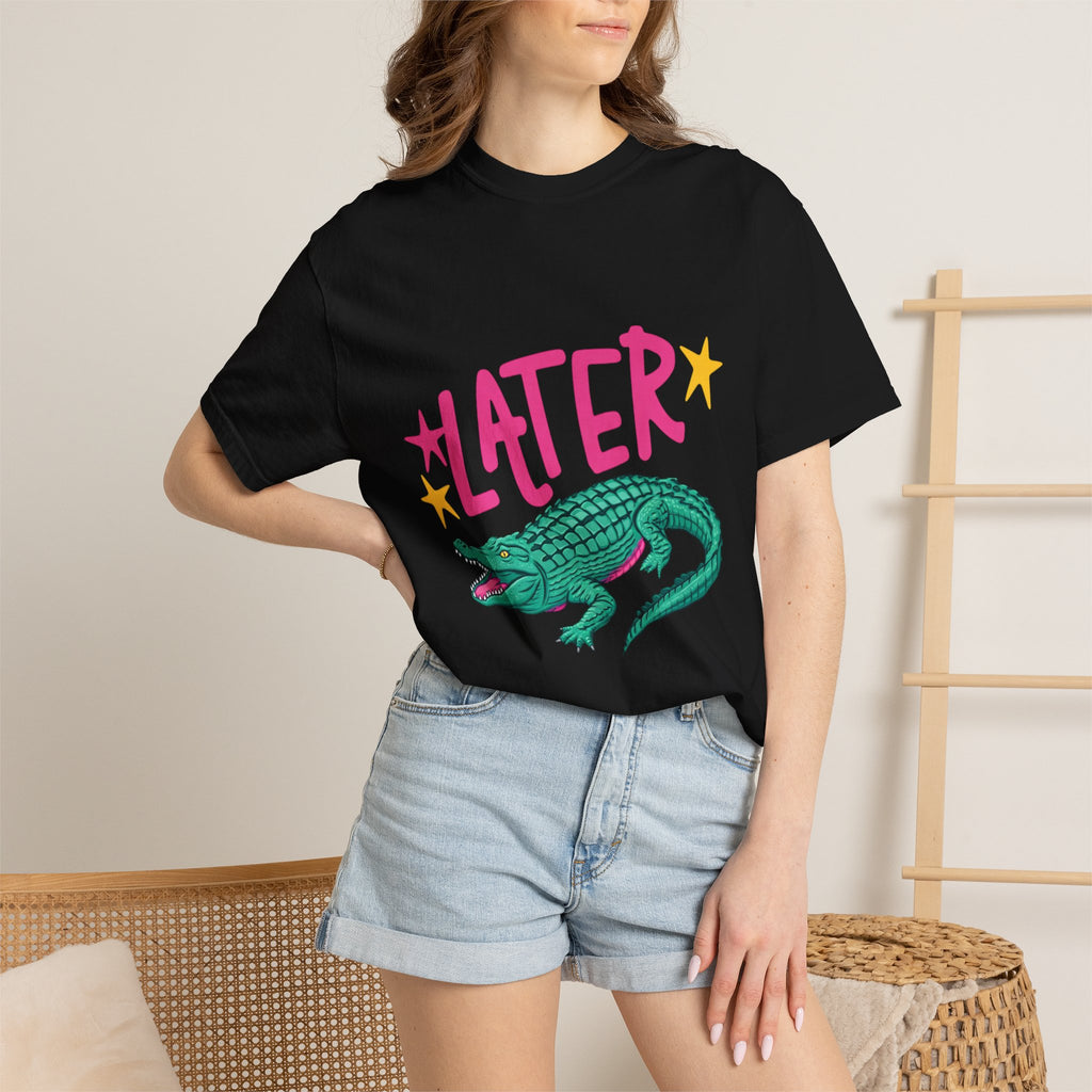 Later/After While Alligator T-Shirt — Retro Pink & Teal Graphic Tee