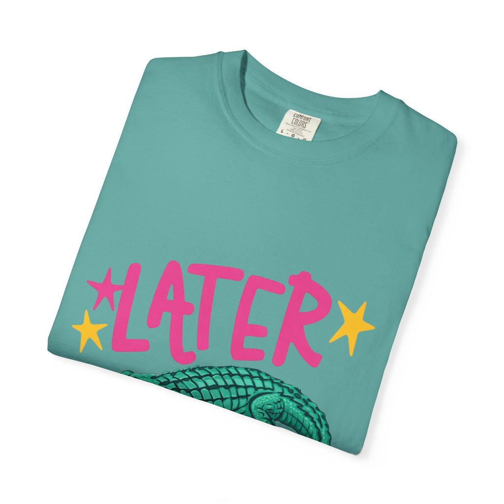 Later/After While Alligator T-Shirt — Retro Pink & Teal Graphic Tee