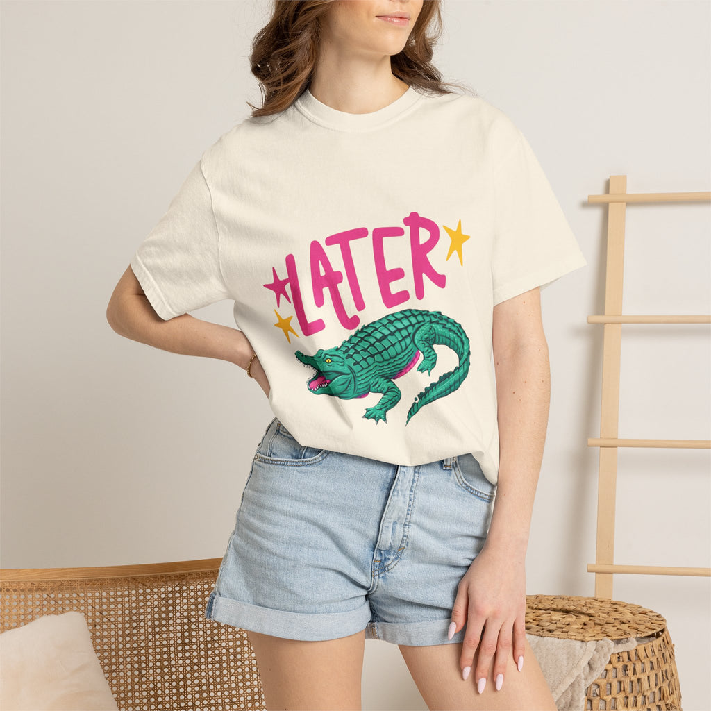 Later/After While Alligator T-Shirt — Retro Pink & Teal Graphic Tee