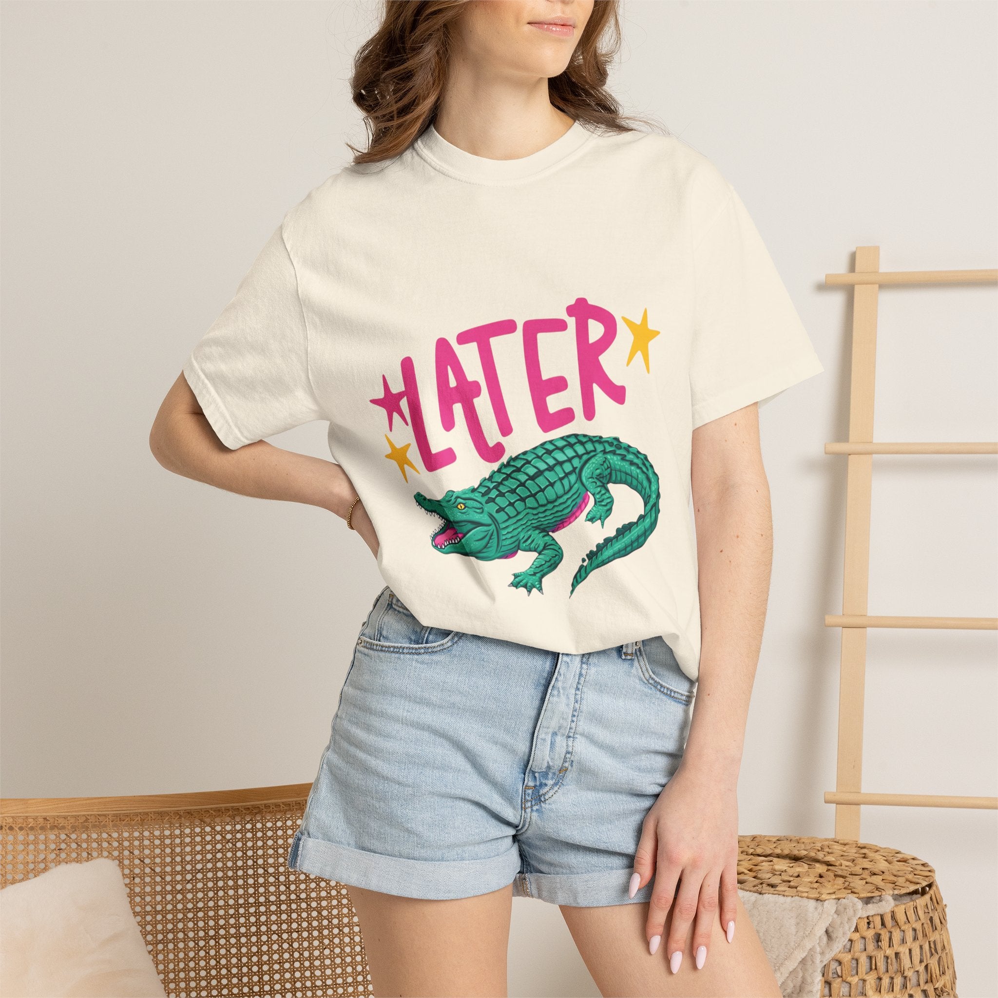 Later/After While Alligator T-Shirt — Retro Pink & Teal Graphic Tee