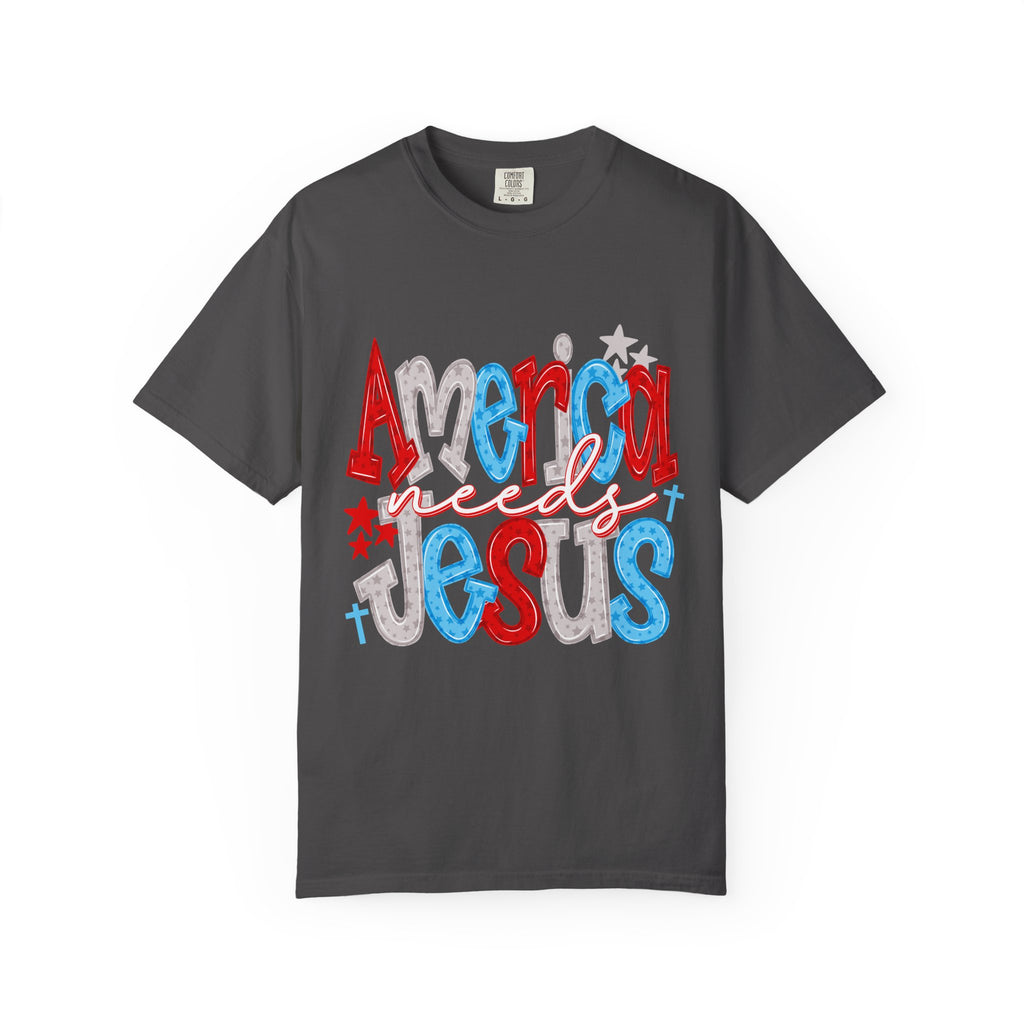 America needs Jesus T-Shirt - Patriotic Red White Blue Faith Tee