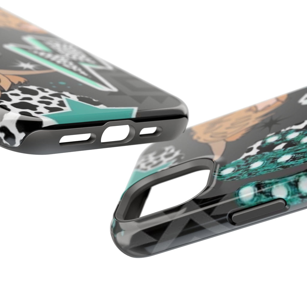 Teal Pop-Art Pattern Phone Case — Impact-Resistant iPhone Cover with Lightning & Leopard Graphics