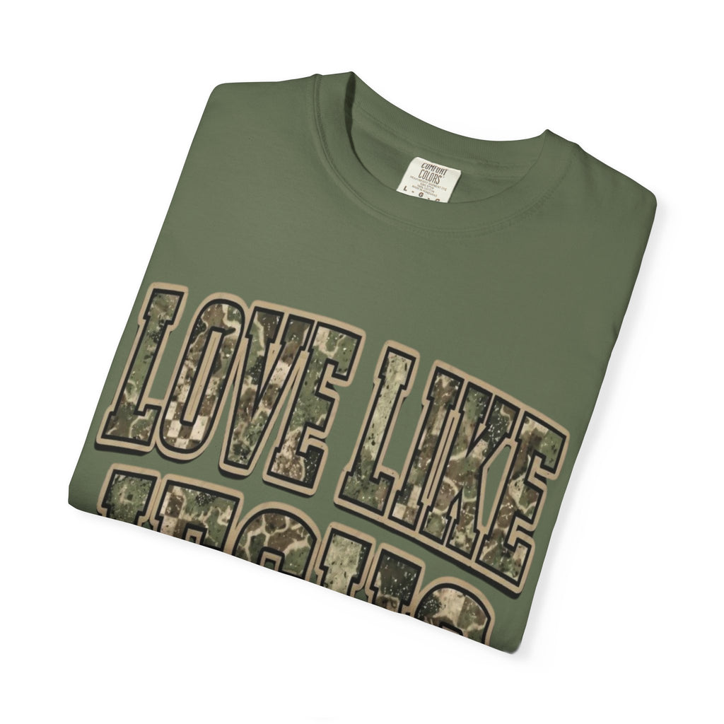 Love Like Jesus camo text T-shirt | Christian faith shirt