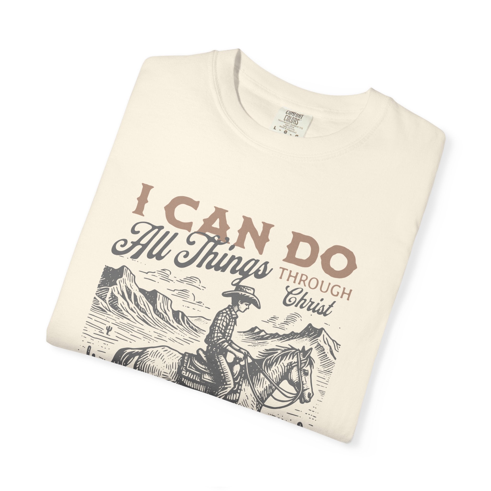 Faith Cowboy T-Shirt — "I Can Do All Things" Philippians 4:13 Christian Tee