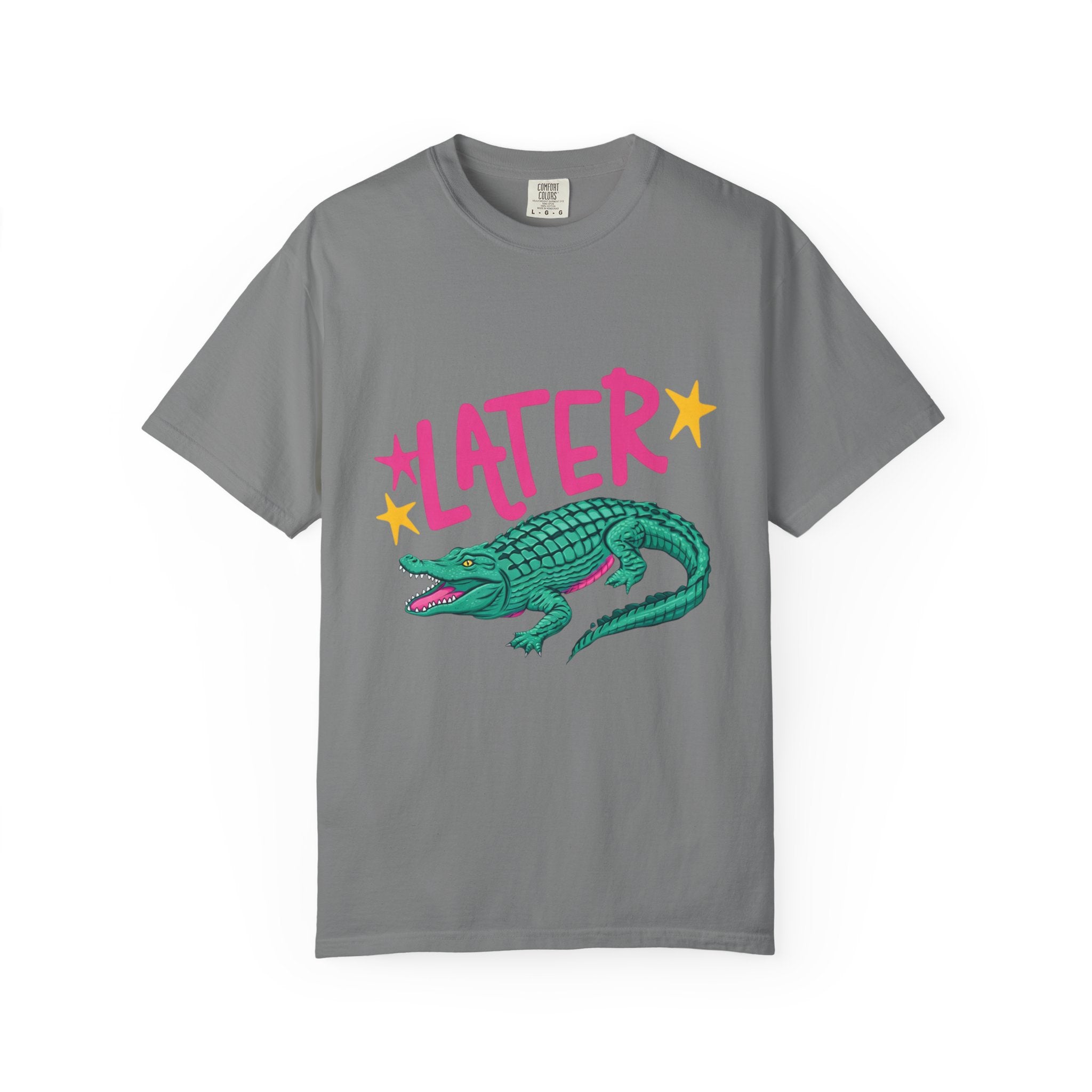 Later/After While Alligator T-Shirt — Retro Pink & Teal Graphic Tee