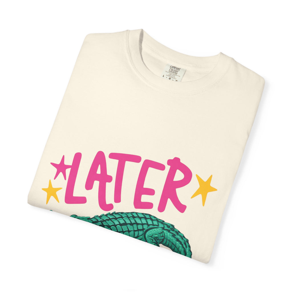 Later/After While Alligator T-Shirt — Retro Pink & Teal Graphic Tee