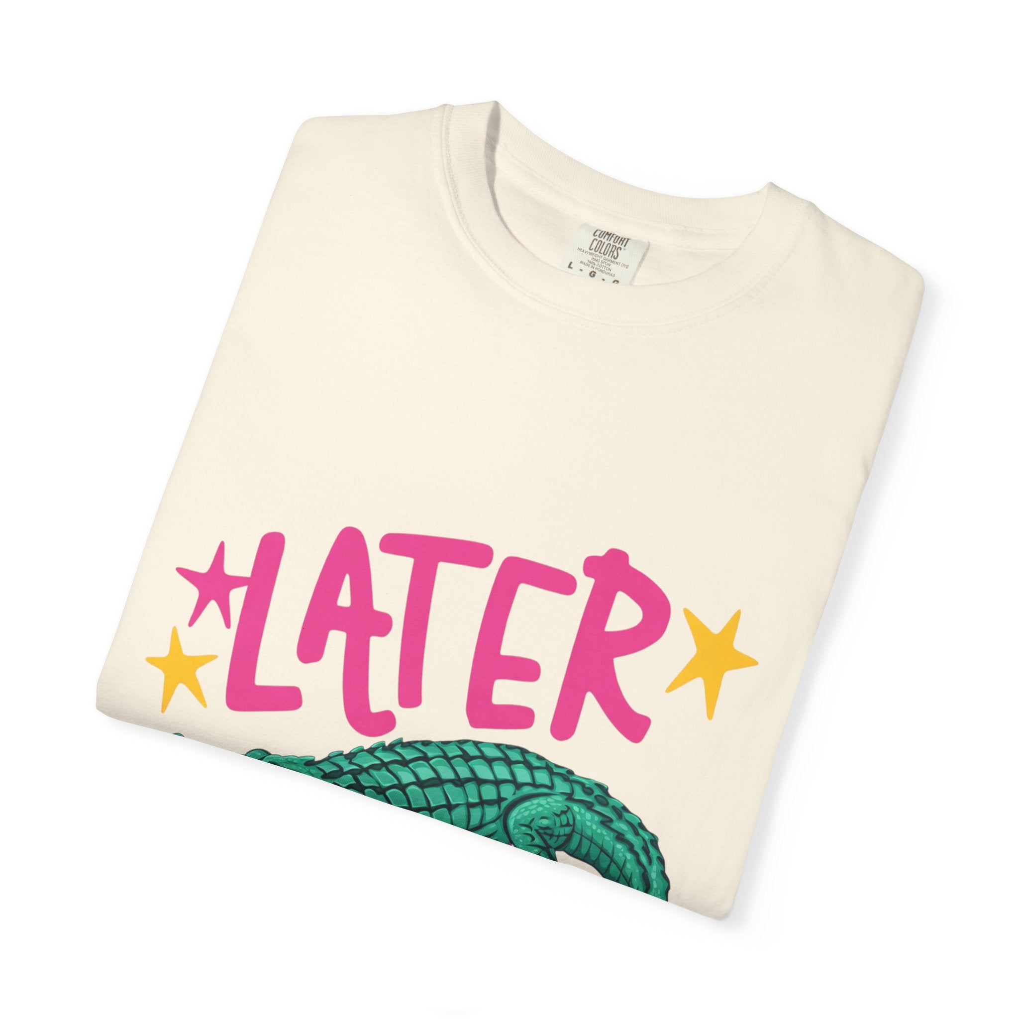 Later/After While Alligator T-Shirt — Retro Pink & Teal Graphic Tee