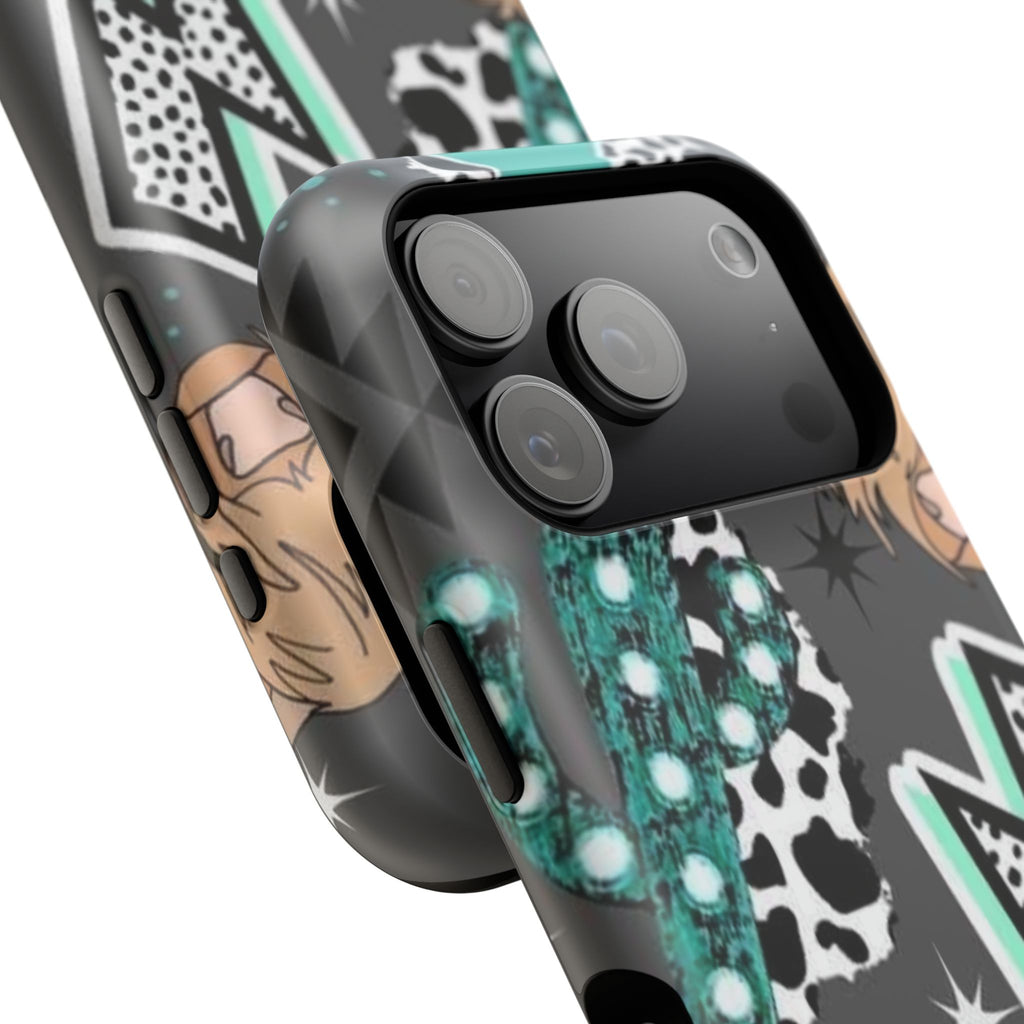 Teal Pop-Art Pattern Phone Case — Impact-Resistant iPhone Cover with Lightning & Leopard Graphics