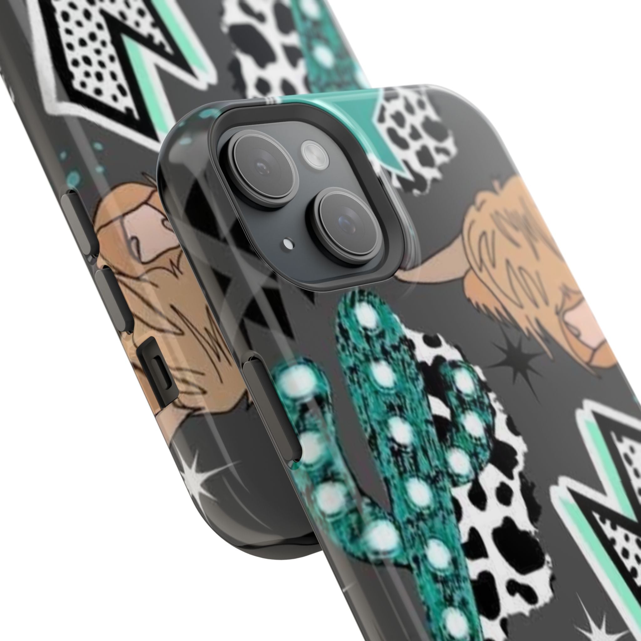 Teal Pop-Art Pattern Phone Case — Impact-Resistant iPhone Cover with Lightning & Leopard Graphics