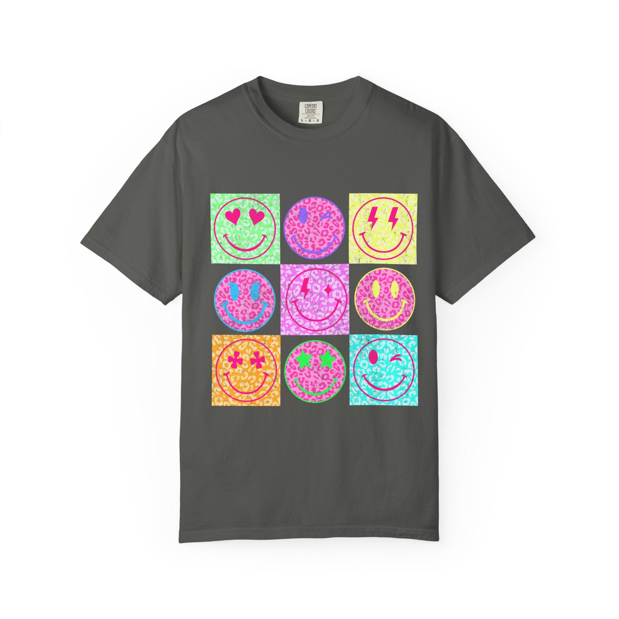 Neon Retro Smiley Grid T-Shirt