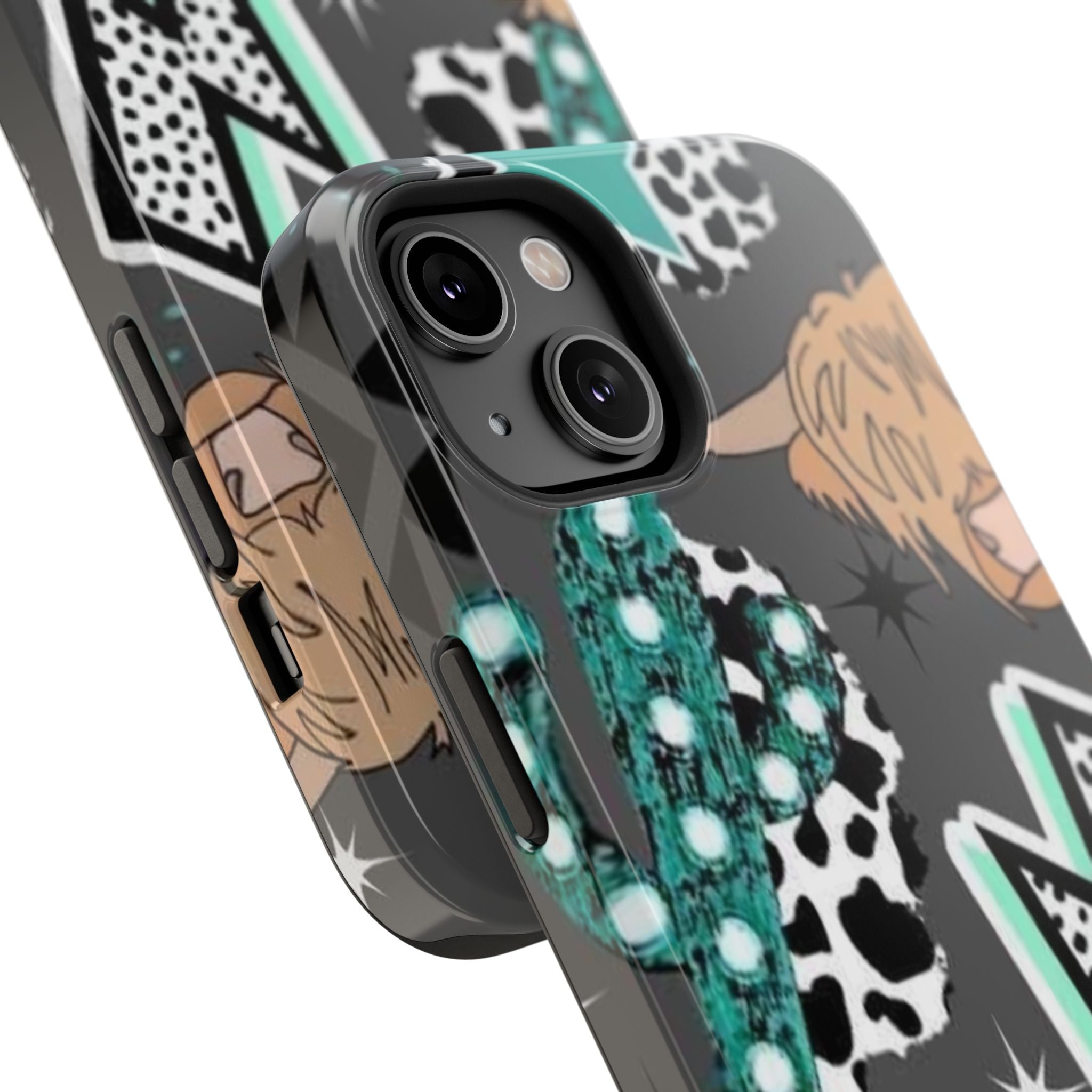 Teal Pop-Art Pattern Phone Case — Impact-Resistant iPhone Cover with Lightning & Leopard Graphics