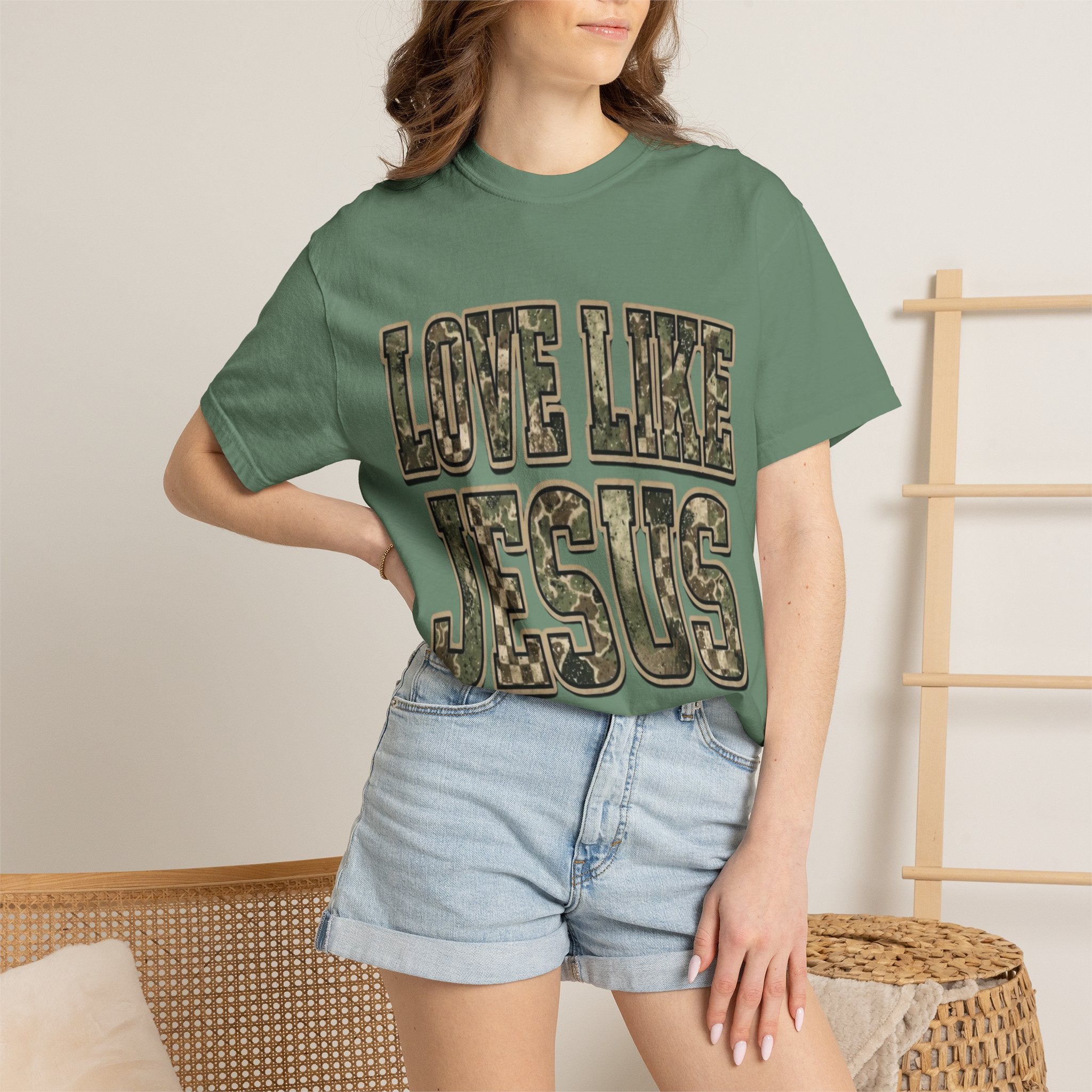 Love Like Jesus camo text T-shirt | Christian faith shirt