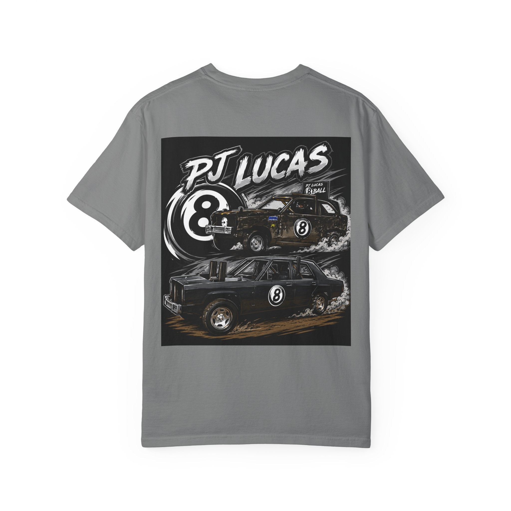 PJ Lucas Race Car T-Shirt — Vintage Black 8-Ball Dirt Track Tee