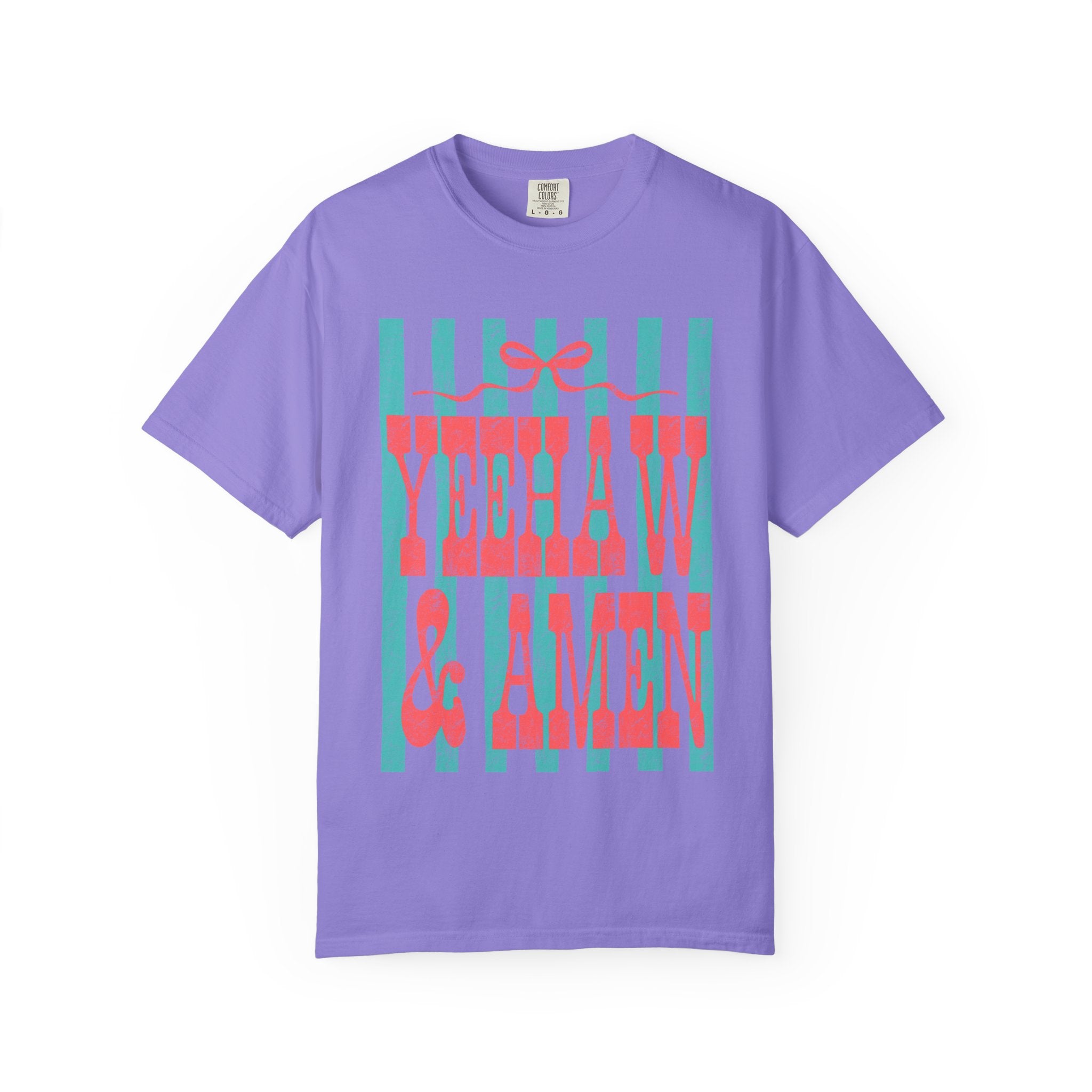 Yeehaw & Amen Graphic T-Shirt — Western Stripes Cowboy Faith Tee