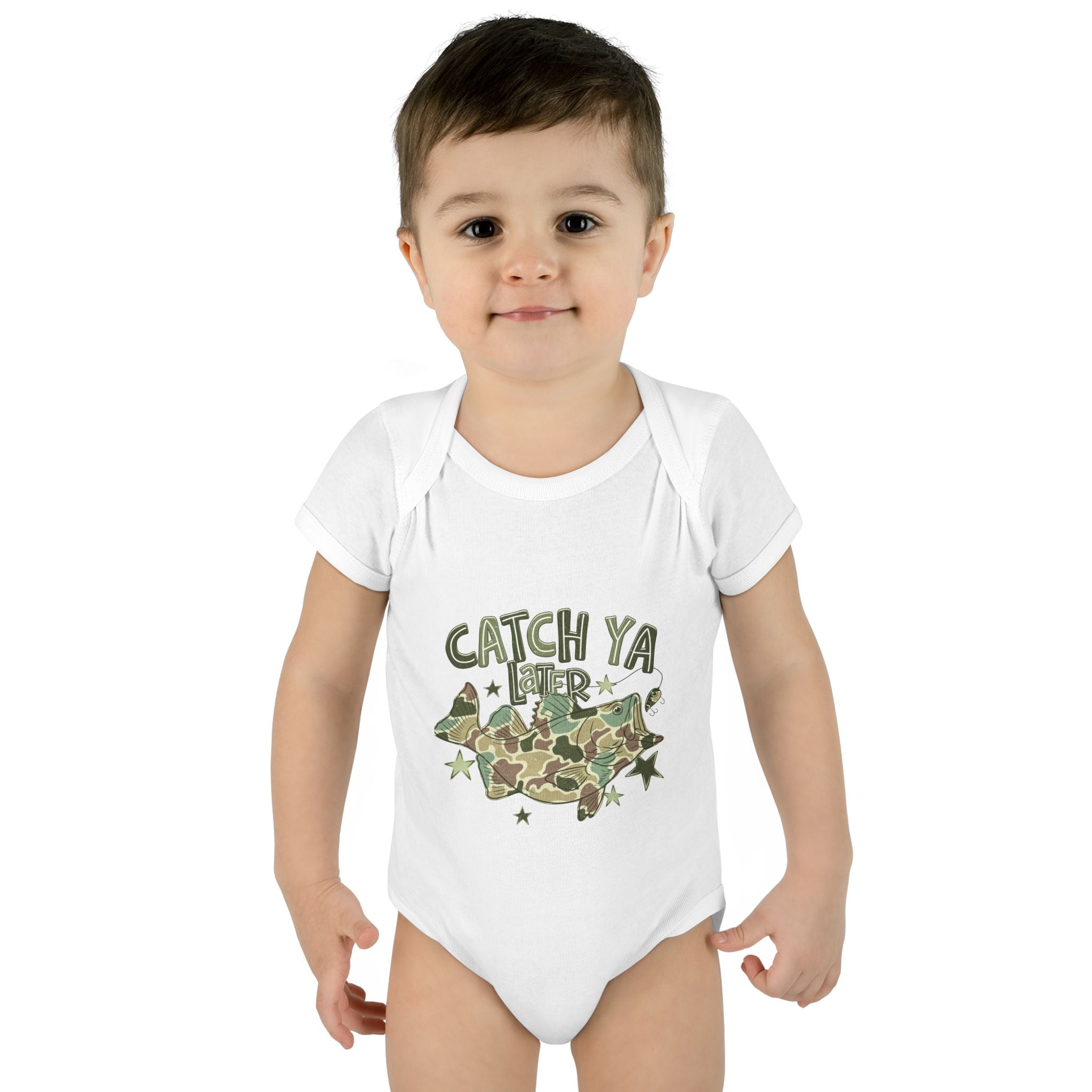 Infant Bodysuit - "Catch Ya Later" Camo Bat Graphic Baby Onesie