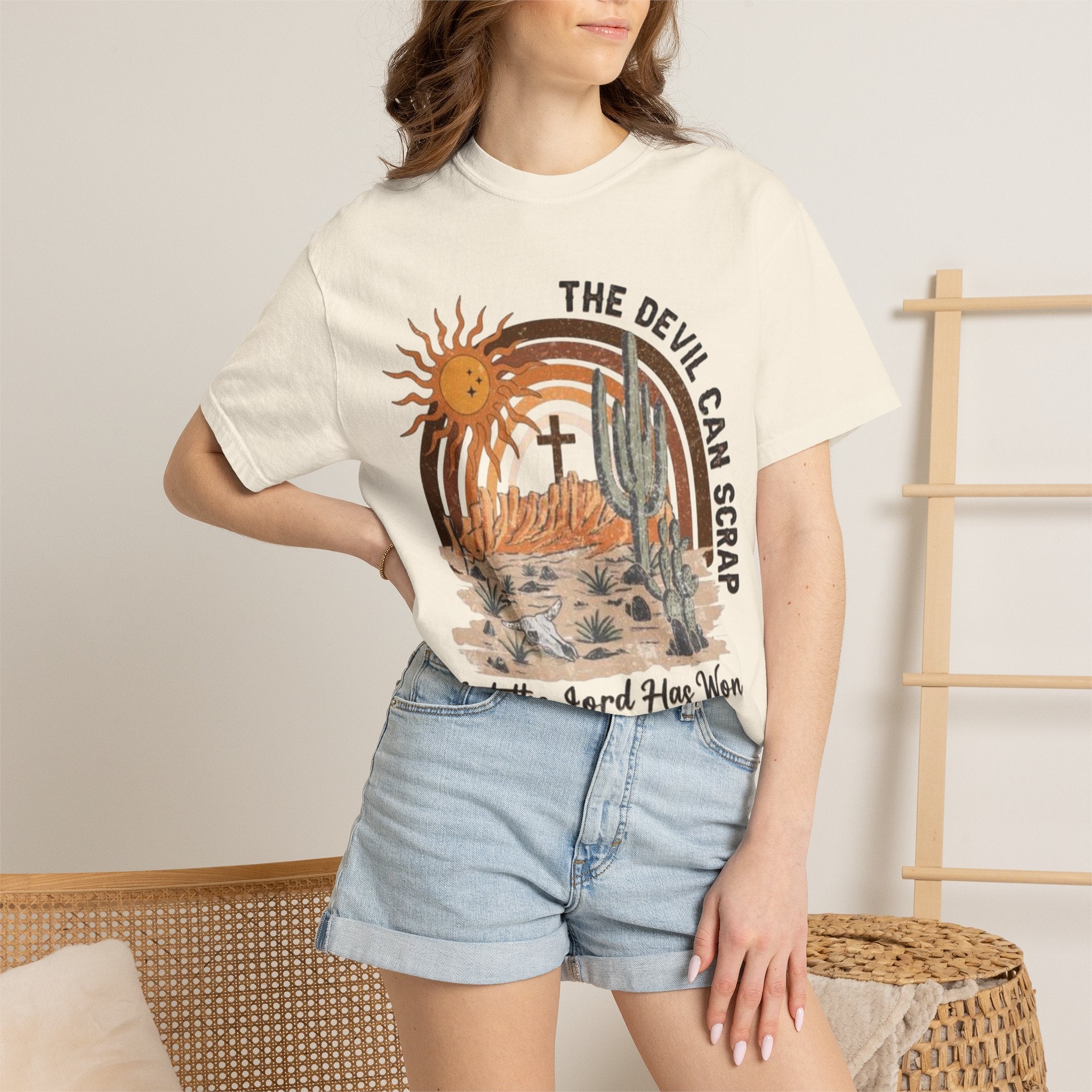 Christian Desert Scene T-Shirt — "The Devil Can Scrap, But the Lord Has Won"