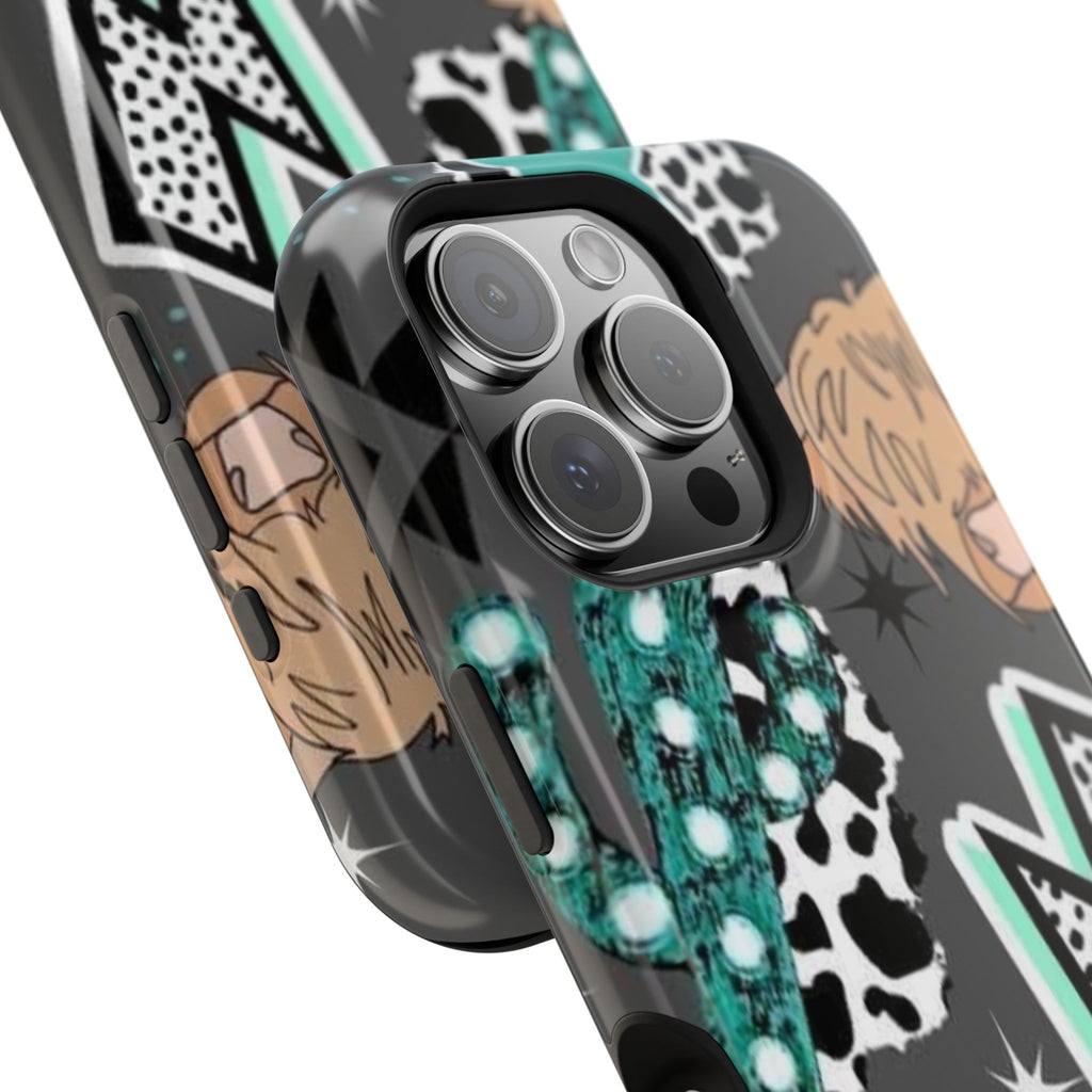 Teal Pop-Art Pattern Phone Case — Impact-Resistant iPhone Cover with Lightning & Leopard Graphics