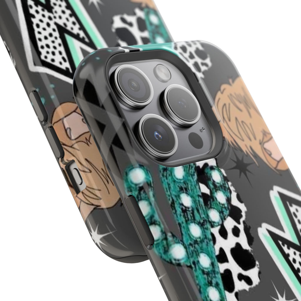 Teal Pop-Art Pattern Phone Case — Impact-Resistant iPhone Cover with Lightning & Leopard Graphics