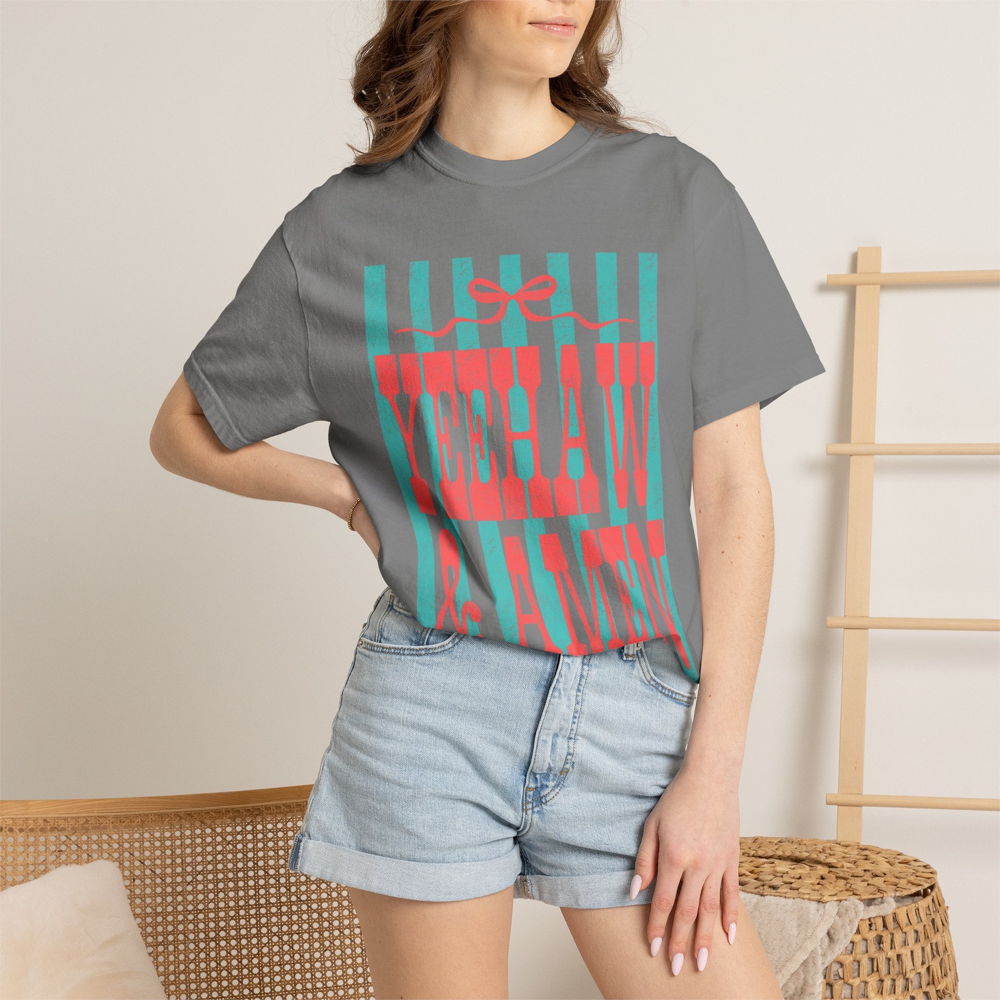 Yeehaw & Amen Graphic T-Shirt — Western Stripes Cowboy Faith Tee