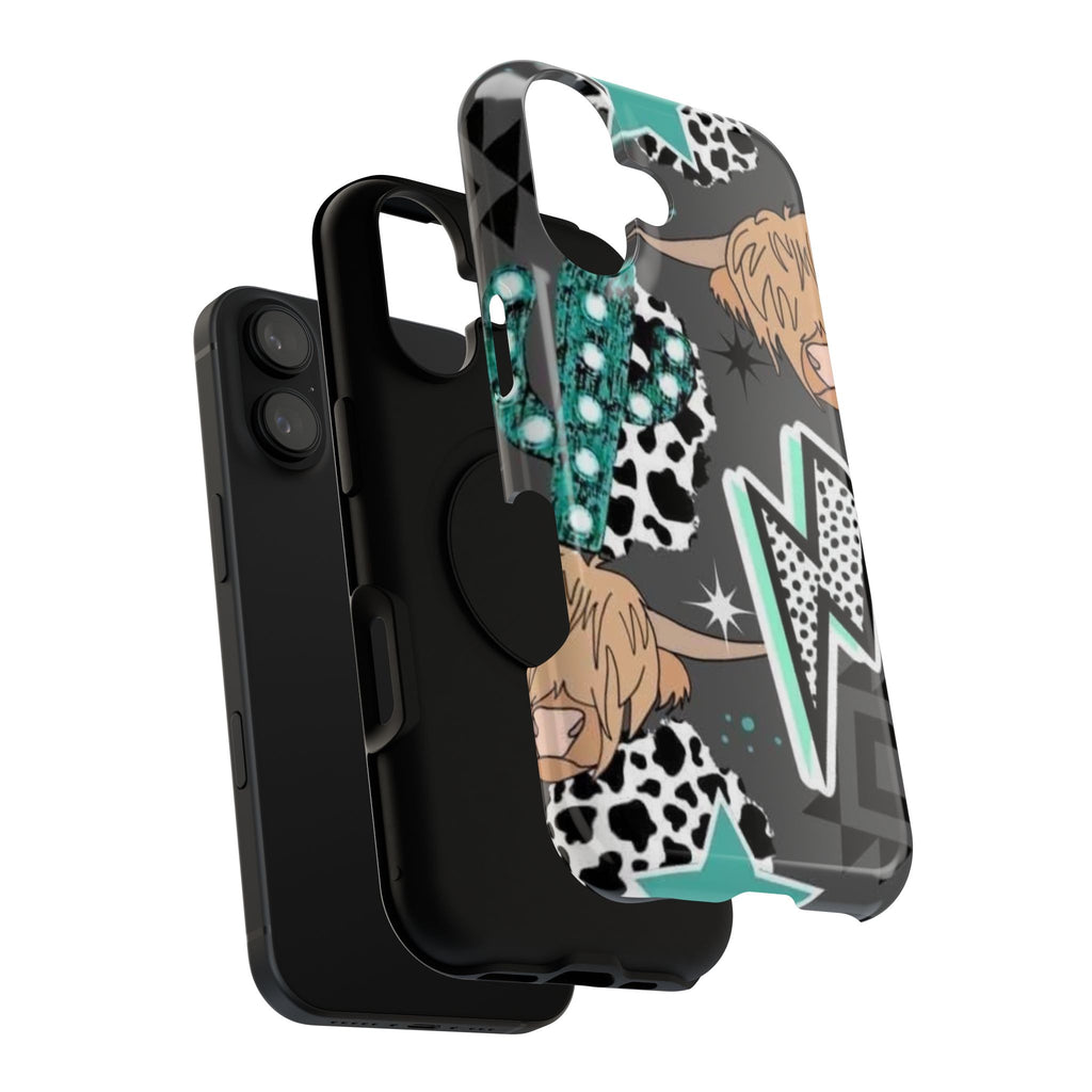 Teal Pop-Art Pattern Phone Case — Impact-Resistant iPhone Cover with Lightning & Leopard Graphics