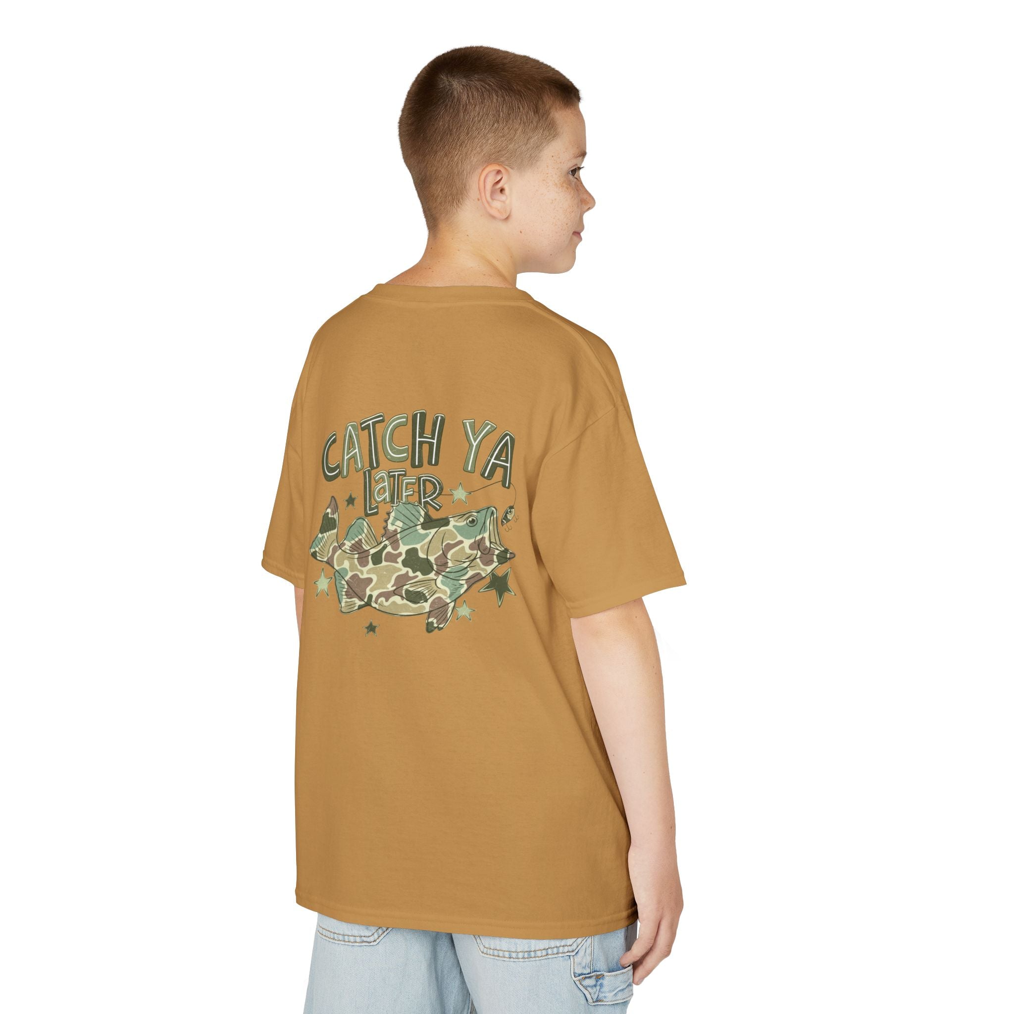 Kids Tee — "Catch Ya Later" Camo Shark Graphic