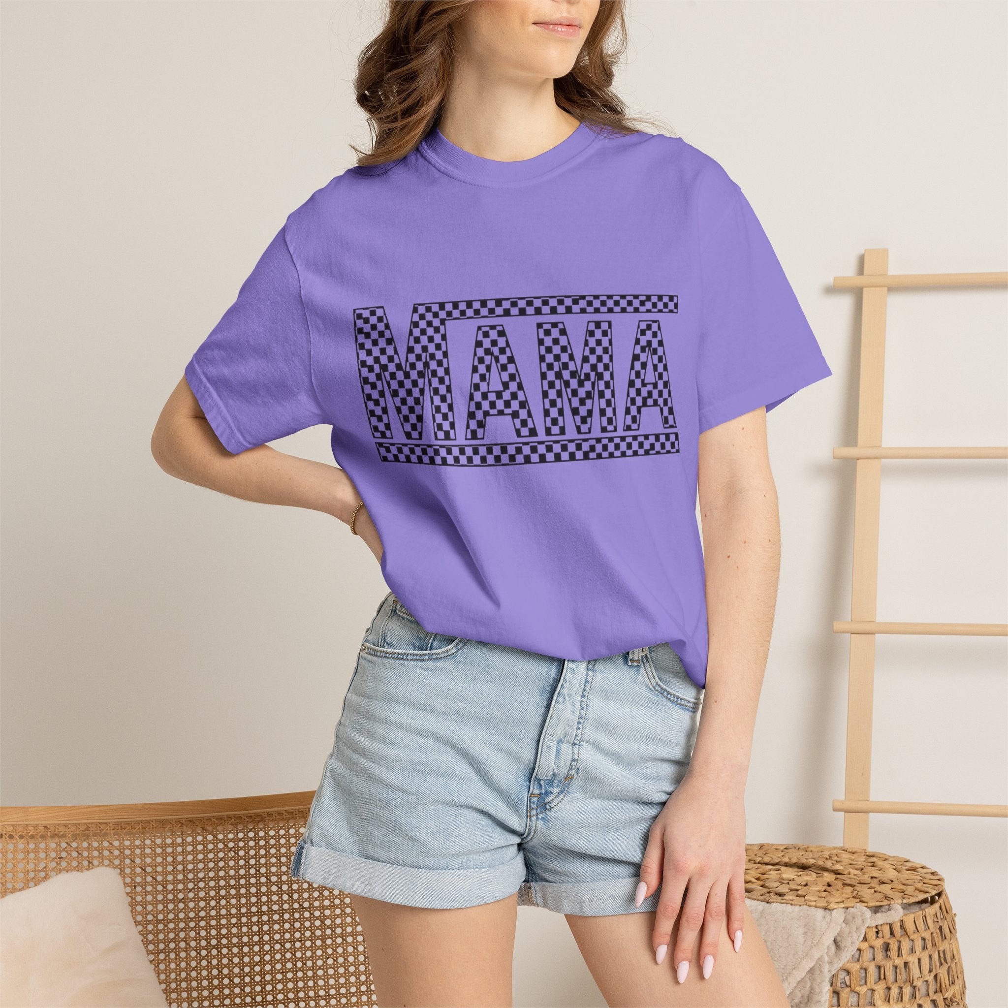 Checkered MAMA Logo T-shirt | Mama Typography Tee