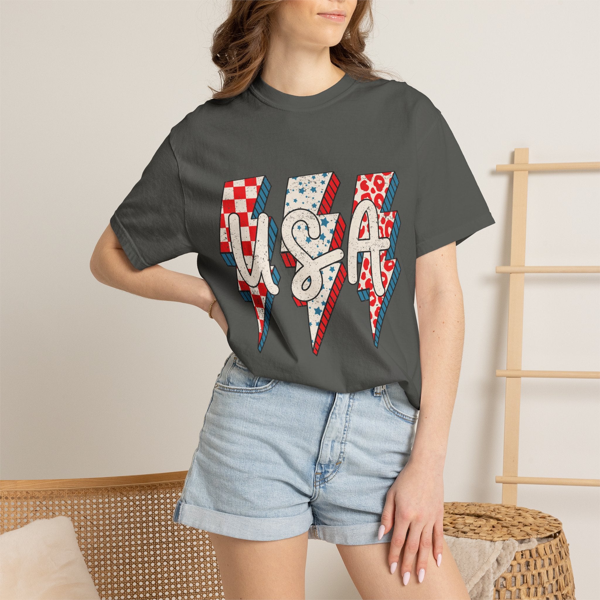 USA Lightning Bolt Graphic T-Shirt — Patriotic 4th of July Tee